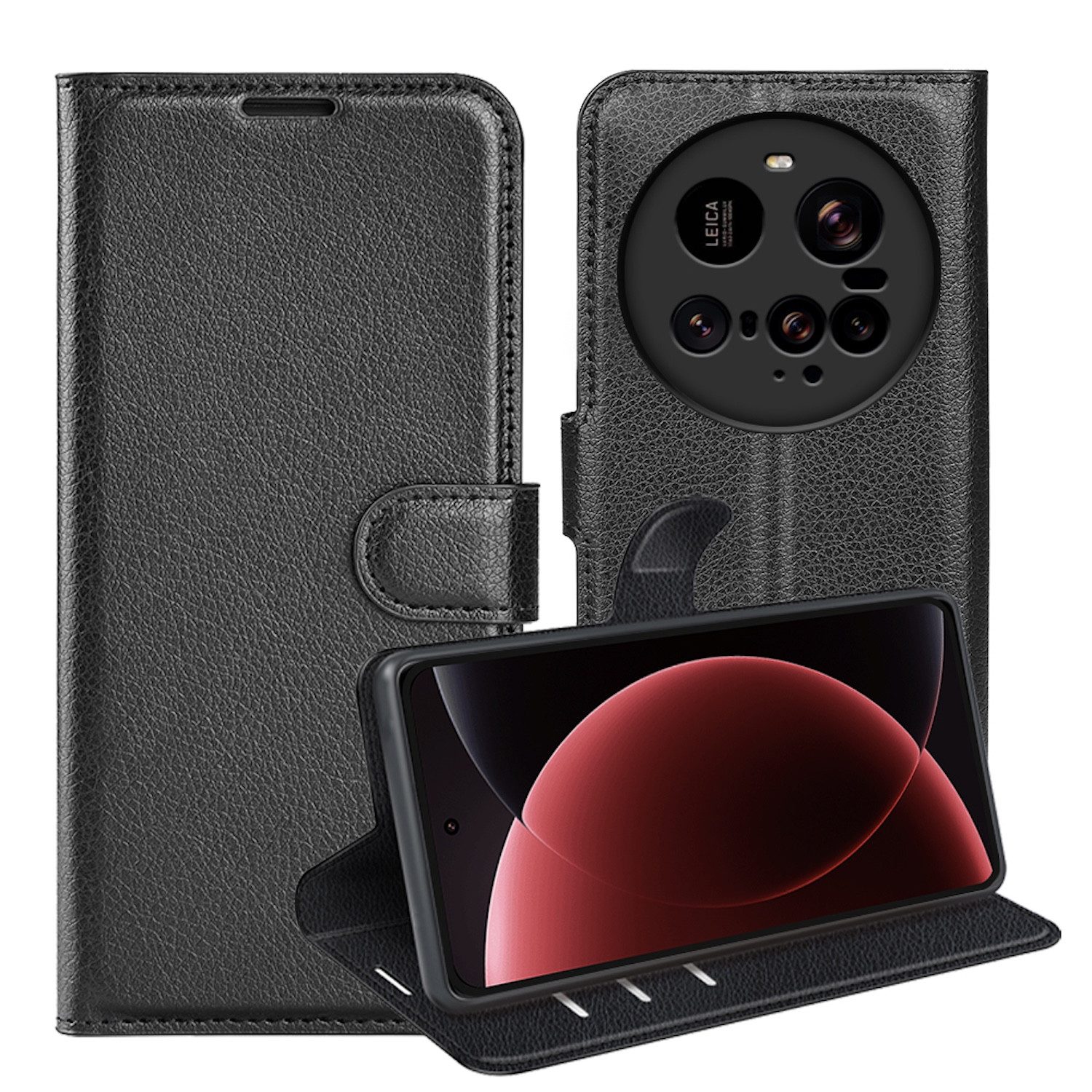 Wigento Smartphone-Hülle Für Xiaomi 15 Ultra Kunstleder Book Wallet Tasche Hülle Cover Schwarz, Kunstleder Hülle mit Kartenfächern und Standfunktion