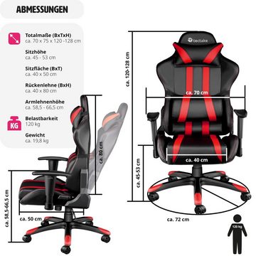 tectake Gaming-Stuhl Premium Racing Bürostuhl mit Streifen (1x Komplettset, 1 St), Rückenlehne bis 105° verstellbar