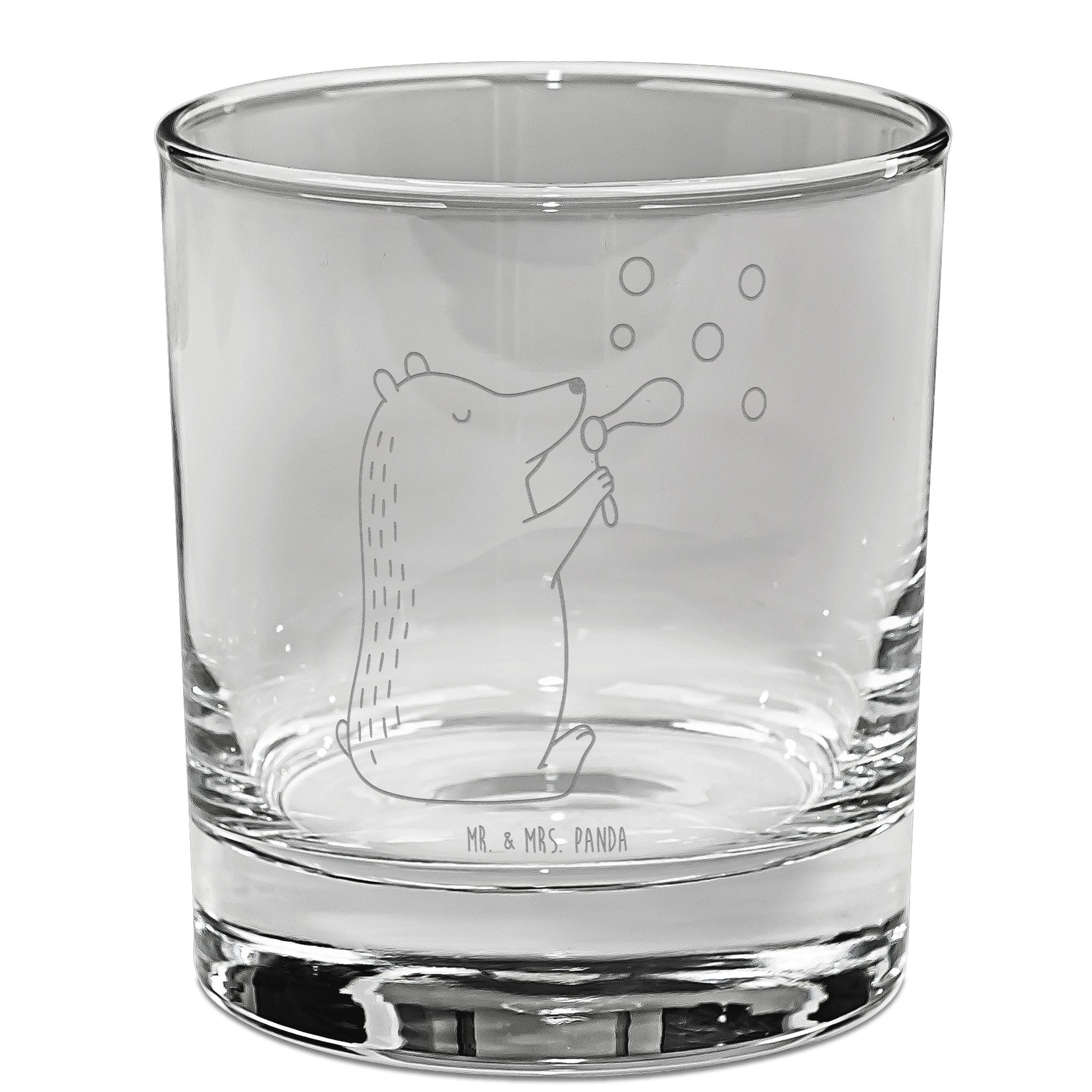 Mr. & Mrs. Panda Whiskyglas Bär Seifenblasen, Tumbler Glas, Transparent, Whiskey, Gravur Whiskygl, Premium Glas, Whiskeyglas Bourbon Glas Tumbler