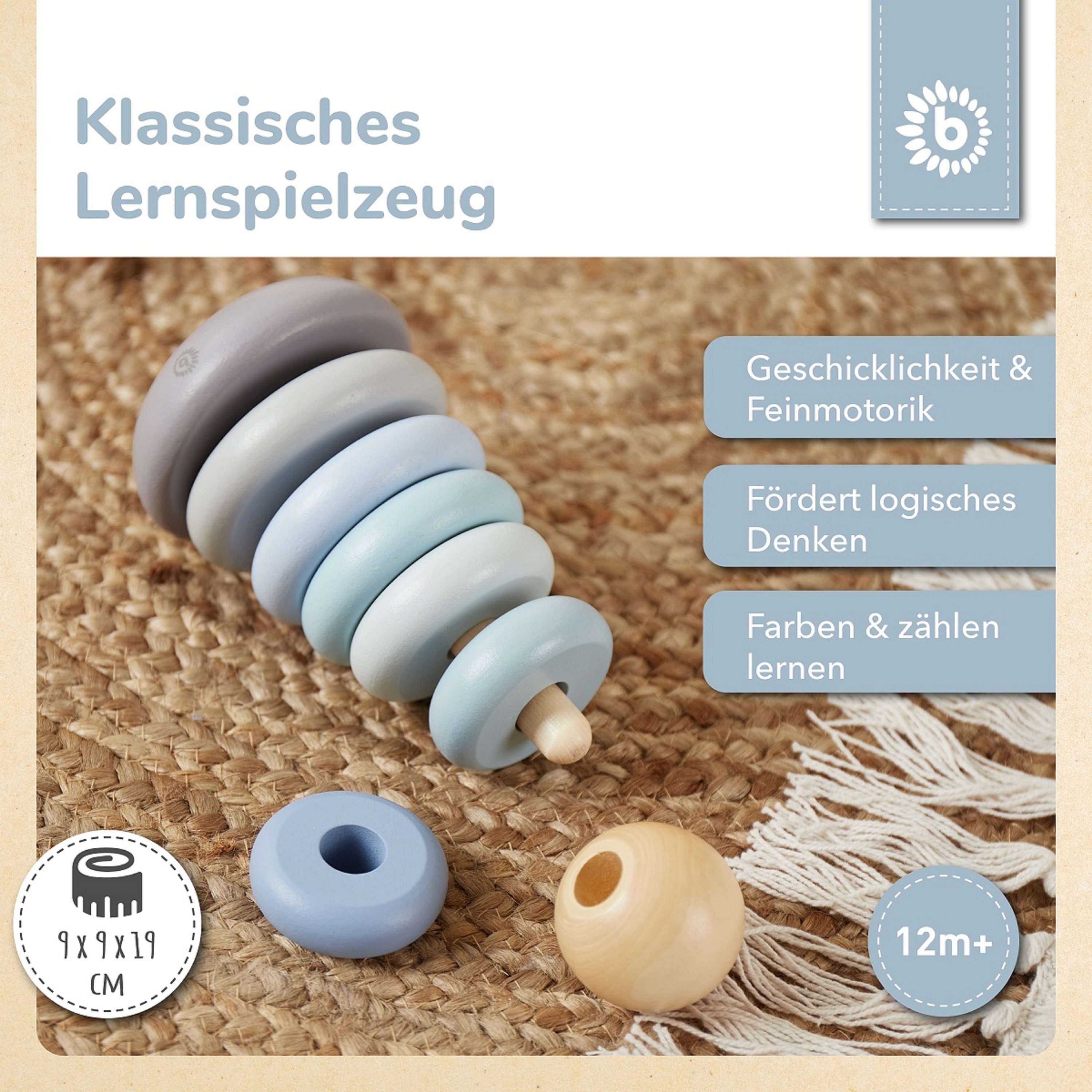 BIECO Stapelspielzeug Stapelturm Baby Holz 19 cm Steckspiel ab 1 Jahr Stapelringe Baby