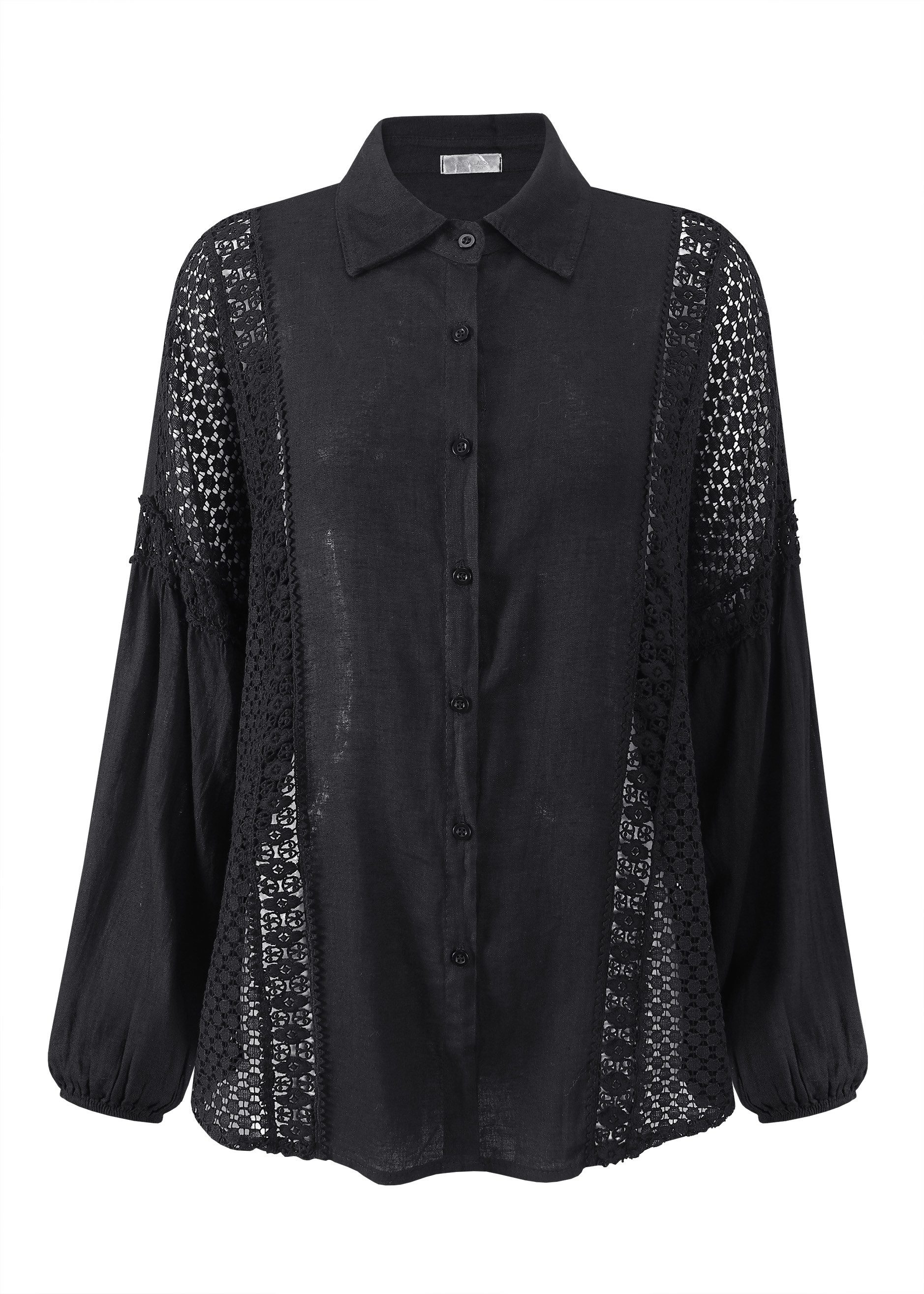 SASSYCLASSY Langarmbluse Leinen Bluse Damen mit Spitzeneinsätzen Oversize B günstig online kaufen