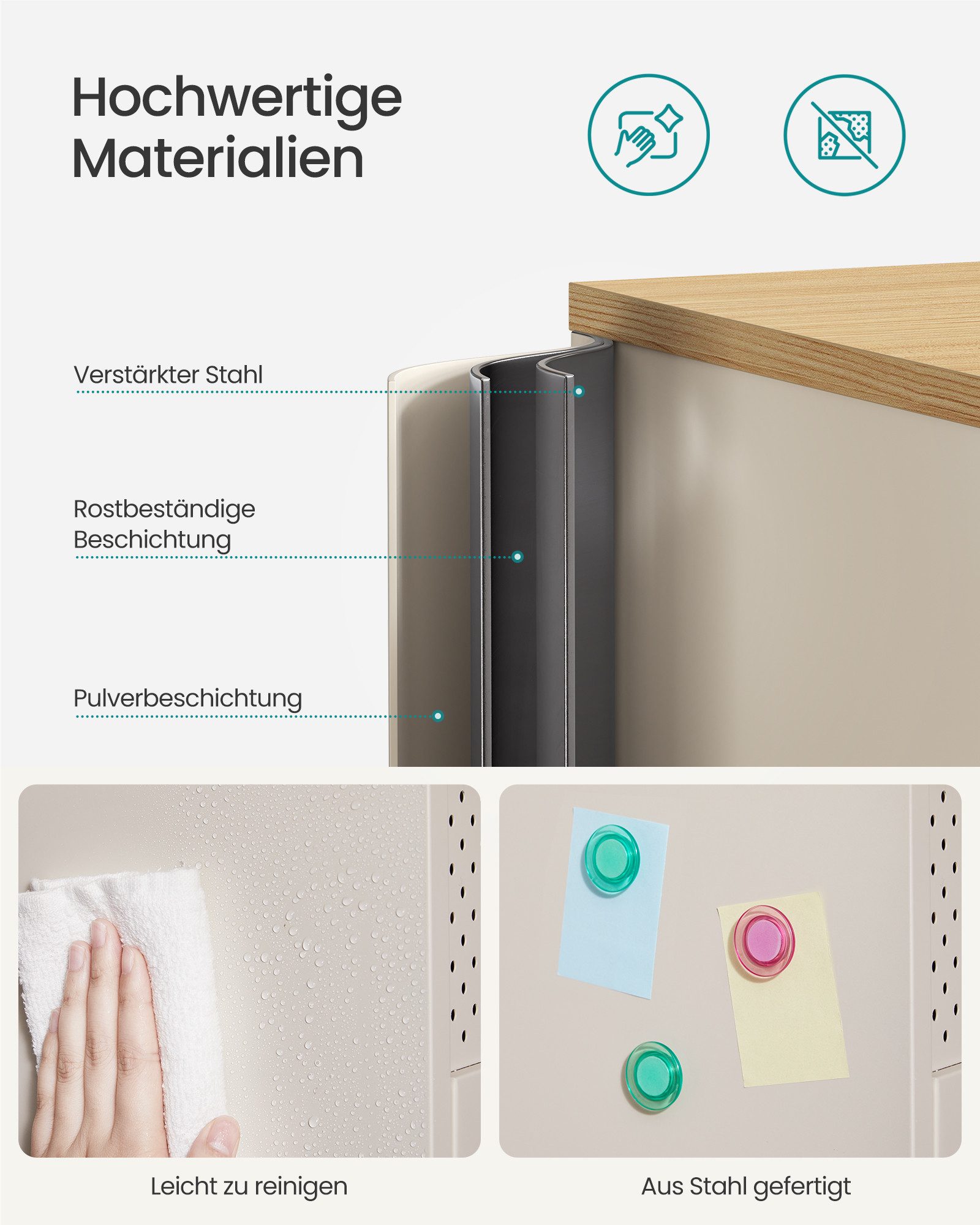 SONGMICS Aktenschrank Aktenschrank Küchenschrank, Metallschrank, Magnetverschluss verstellbare Einlegeböden, Stahlgestell – Bild 5 von 5