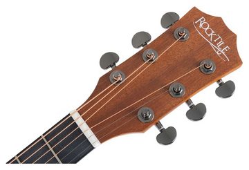 Rocktile Westerngitarre WSD-101C NT Akustikgitarre Starter Set, Starter Set, inkl. Tasche, Plektren, Ersatz-Saiten, Stimmpfeife & Gitarrenschule, Dreadnought mit Cutaway - Boden & Zarge: Sapele