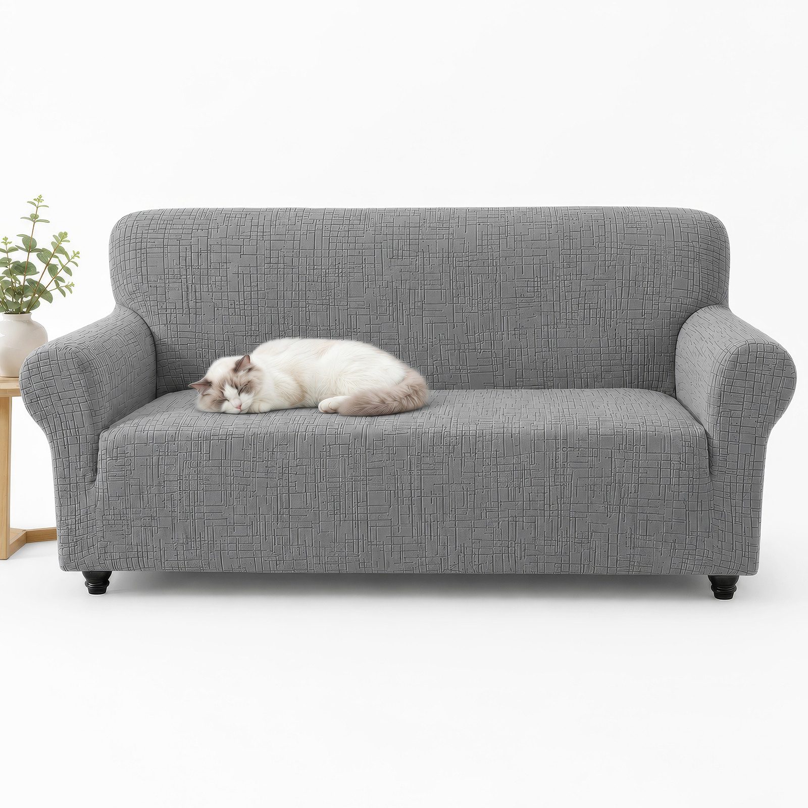 LEMLIT Sofabezug Sofahusse für 2-/3-Sitzer, Stretch & rutschfester Sofaüberzug, Kratzfester Sofa Überzug mit Elastischem Bund,Waschbar