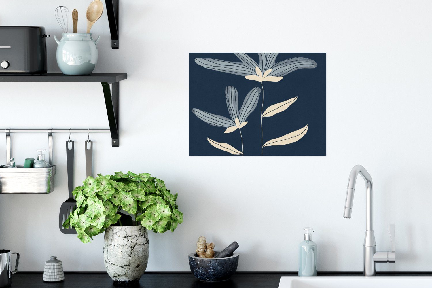 Blumen Blau Poster, MuchoWow (1 - Ohne für - Rahmen Wandbild, Pflanzen Poster - St), Wohnzimmer, Wandposter Natur,
