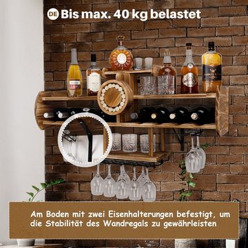 Yorbay Weinregal Weinregal aus Holz, Wandbar mit Korkhalter, Flugzeug-förmig, Holzregal für Weingläser, Whiskygläser, Wandmontage Wand Flaschenhalter Vintage Stil für Hausbar