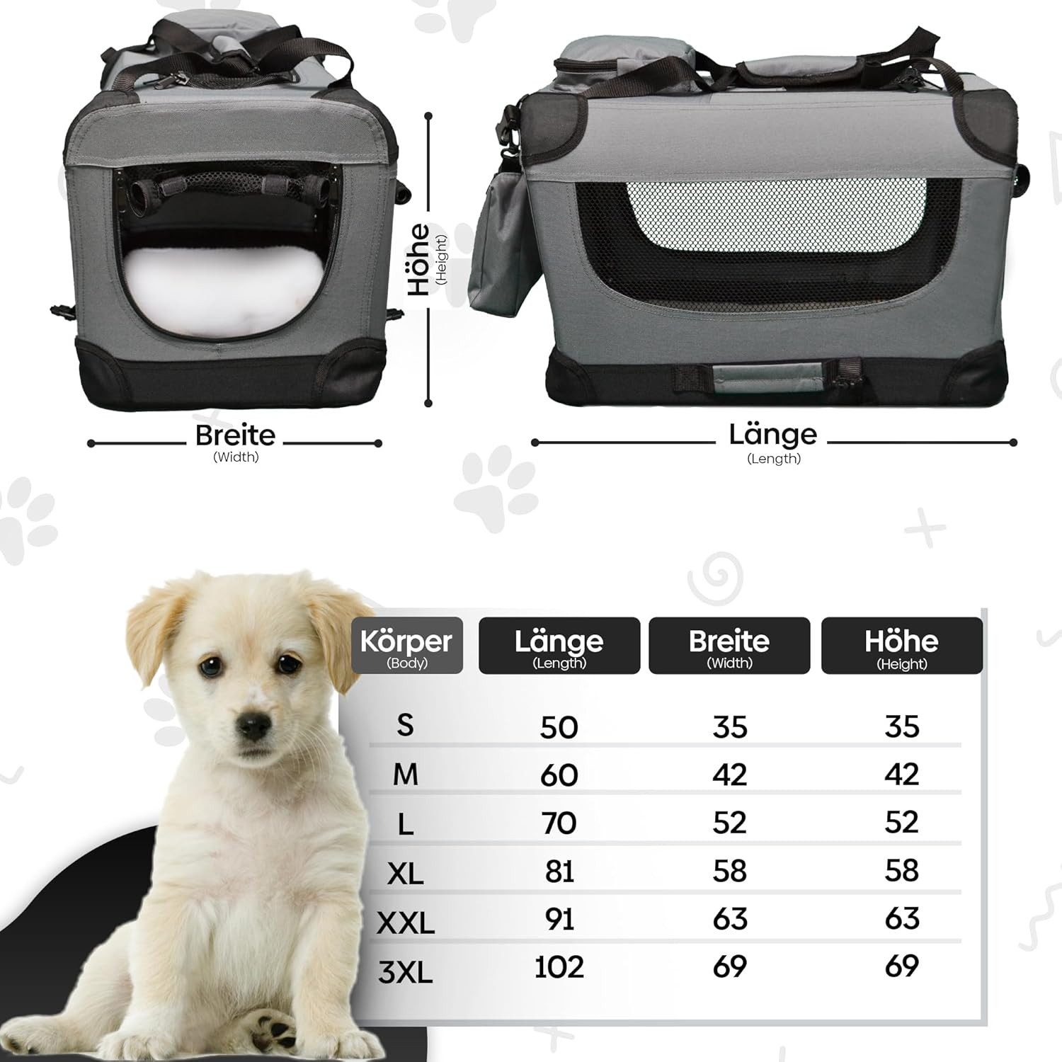 Defactoshop Tiertransportbox Transporttasche Hundebox faltbar Hundetasche für Katze Haustiere