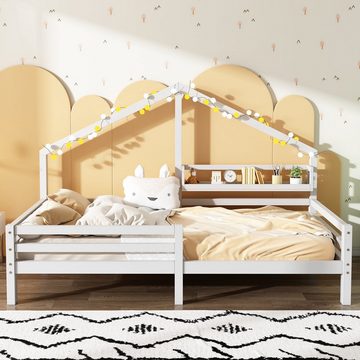 Odikalo Kinderbett Hausbett Ablageregal mit/ohne 2 Schubladen Rollen 90x200cm Weiß