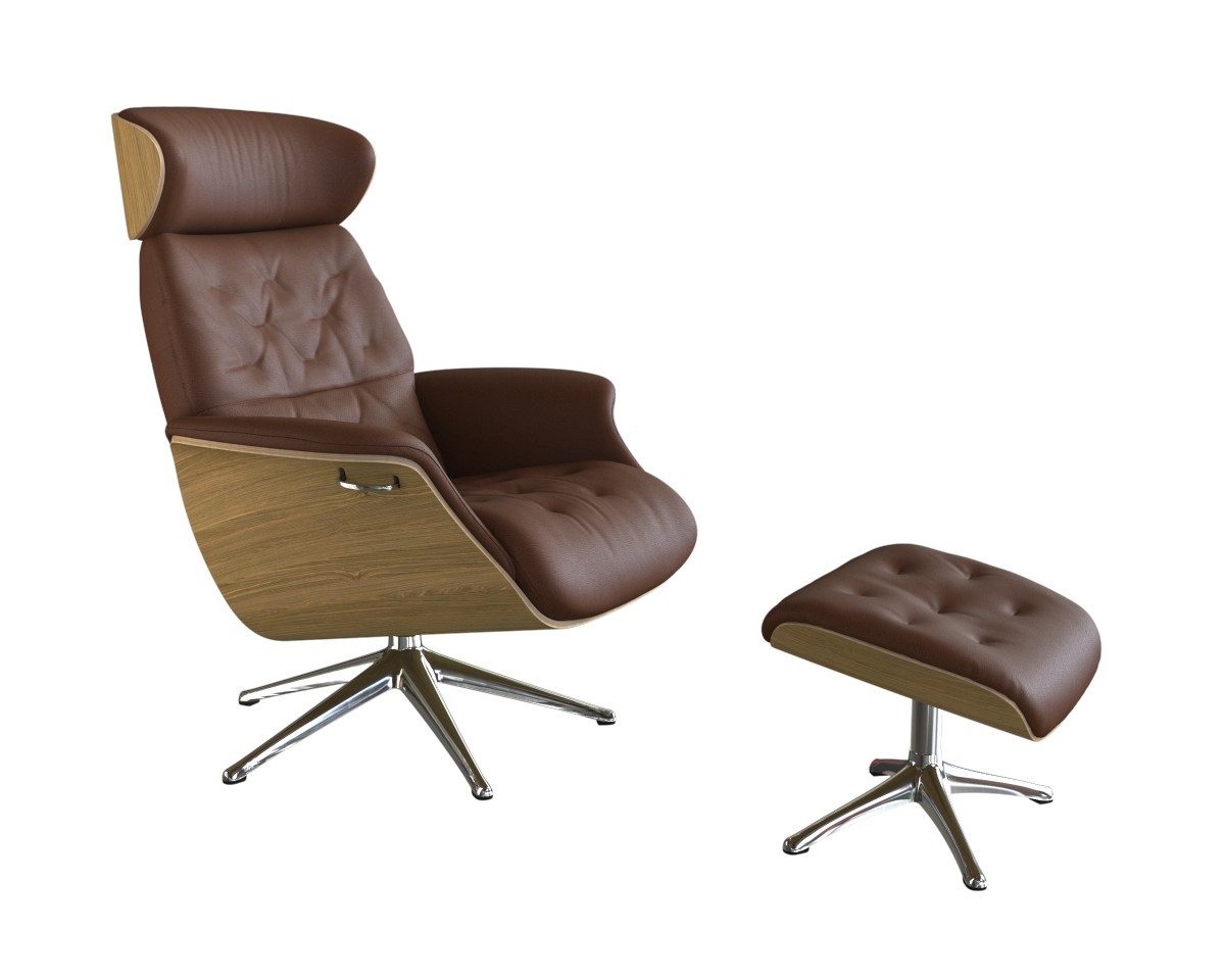 FLEXLUX Relaxsessel Volden Fernsehsessel, verstellbarer Rücken- & Kopfstütze, drehbar, Rücken- und Kopfteilverstellung, Drehbar, Fuß Alu, Armlehne Eiche