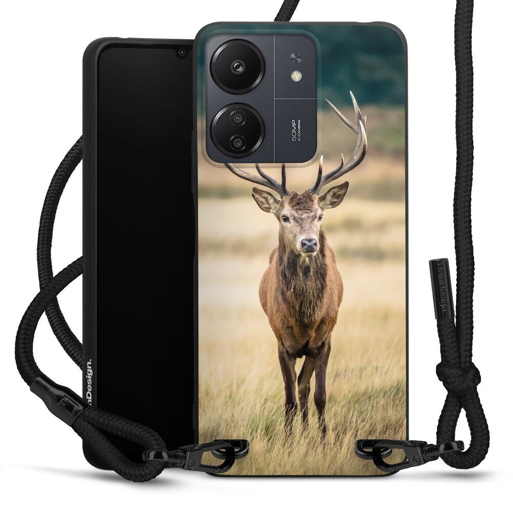 DeinDesign Handyhülle Hirsch Wald Wiese König des Waldes, Xiaomi Redmi 13C 5G Premium Handykette Hülle mit Band Cover mit Kette