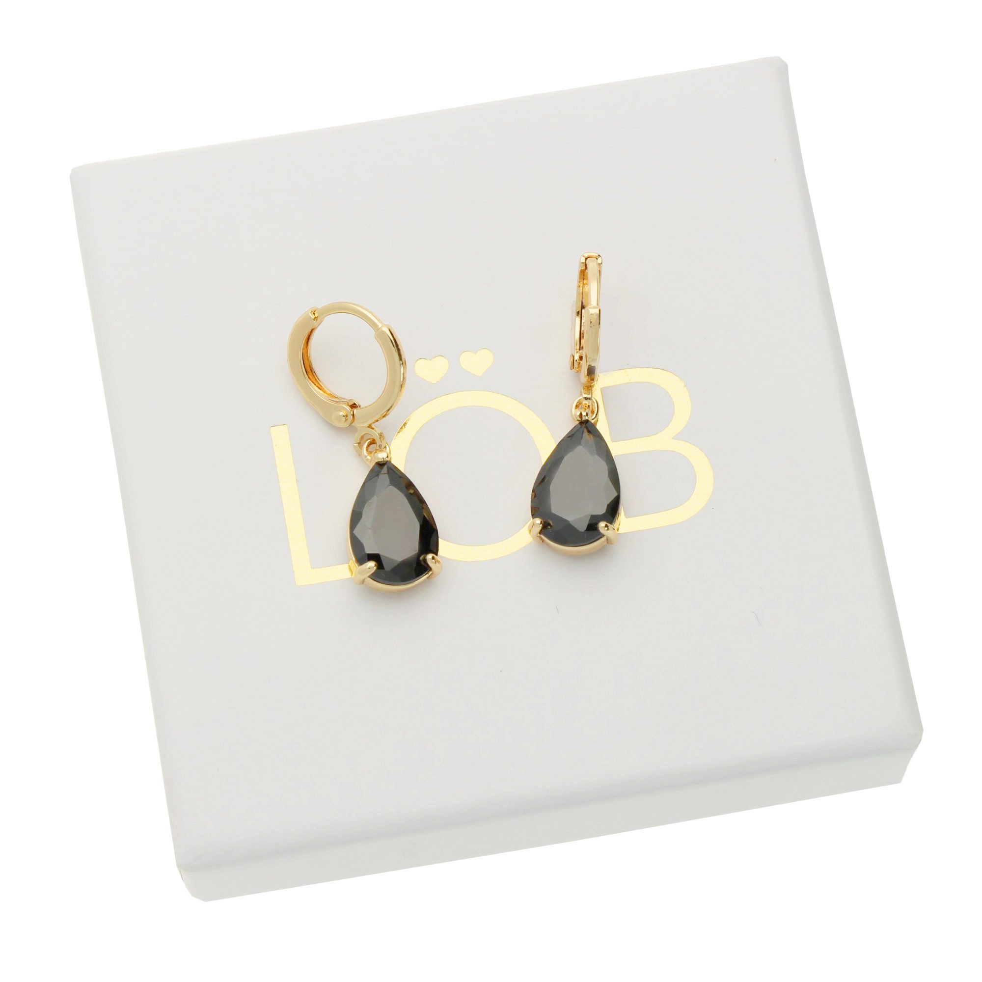 LÖB Paar Creolen Damen Ohrringe Hängend Creolen Tropfen Zirkonia Stein Anhänger Gold (Geschenke für Frauen Damen Beste Freundin Mutter Mama Ehefrau Oma sie zum Geburtstag Schmuck Sommer), Goldene Ohrhänger Tropfenform Vergoldet Schwarz Oval Strass Glitzer
