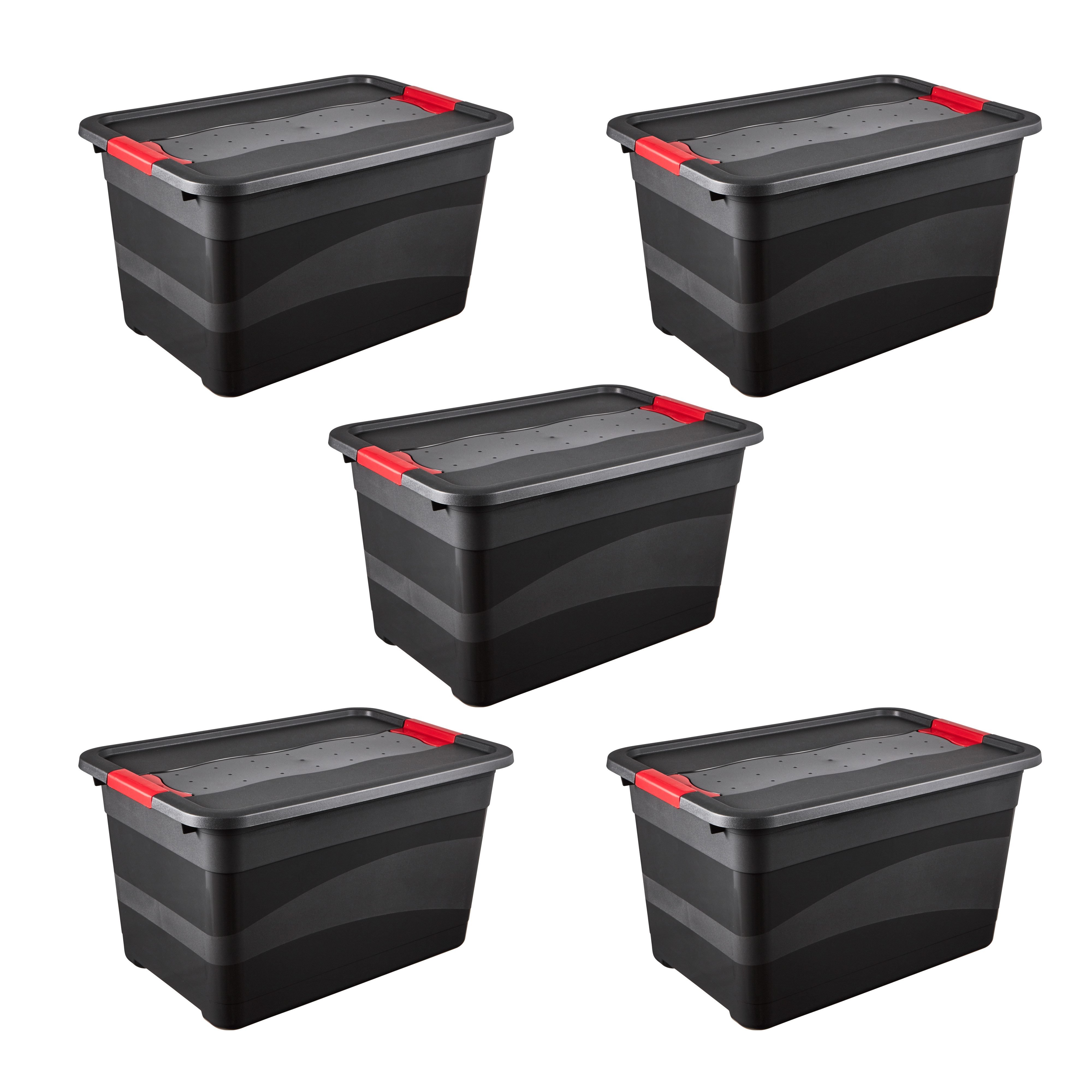 keeeper Transportbehälter eckhart, 5er Set Transporbox, 52 L, 59,5 x 39,5 x 34 cm, (Set, 5-St), seitl. Clips, Griffe am Boden, stoßfeste Seitenwände, robuster Deckel