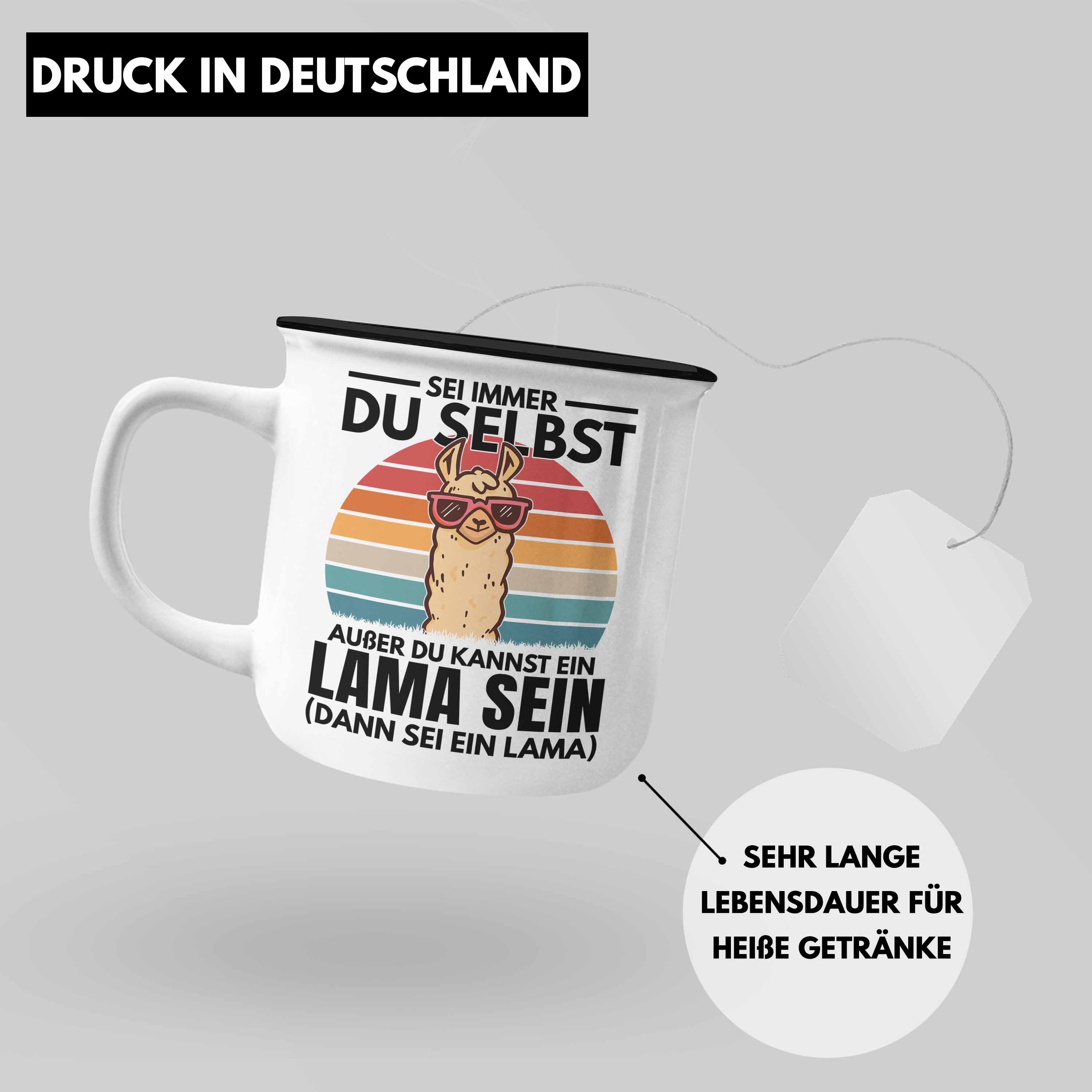 Frauen Du Selbst Sei Trendation Lama-Liebhaber Geschenkidee Trendation Schwarz Thermotasse Emaille Alpaka Tasse Llama Immer Geschenk -