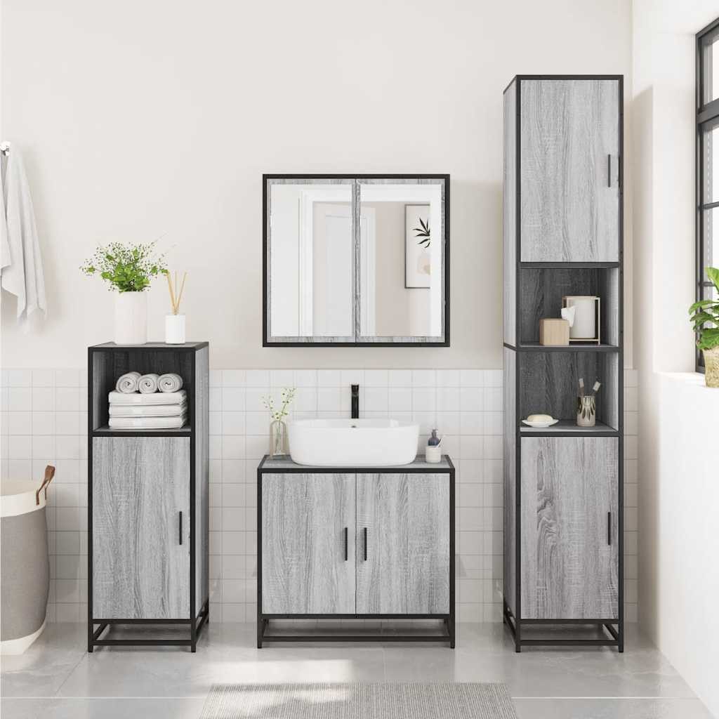 vidaXL Badezimmerspiegelschrank Bad-Spiegelschrank Grau Sonoma 65x20x60 günstig online kaufen