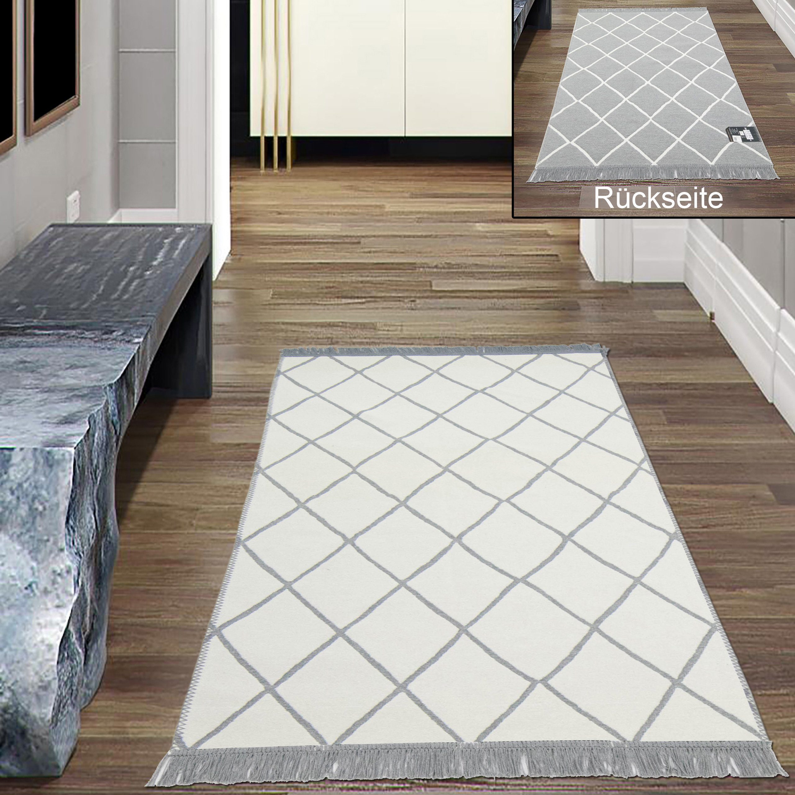 2 rechteckig Outdoor, Wendeteppich Teppich-Traum, Moderner & grau creme, & Outdoorteppich In- Rauten Farbdesigns in