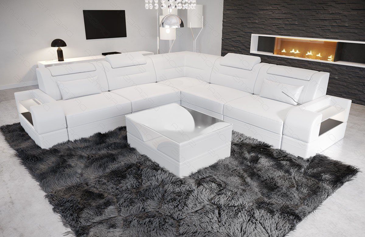 Sofa Dreams Ecksofa Leder Couch Sofa Trivento L Form Ledersofa, L-Form Ledersofa mit LED, wahlweise mit Bettfunktion