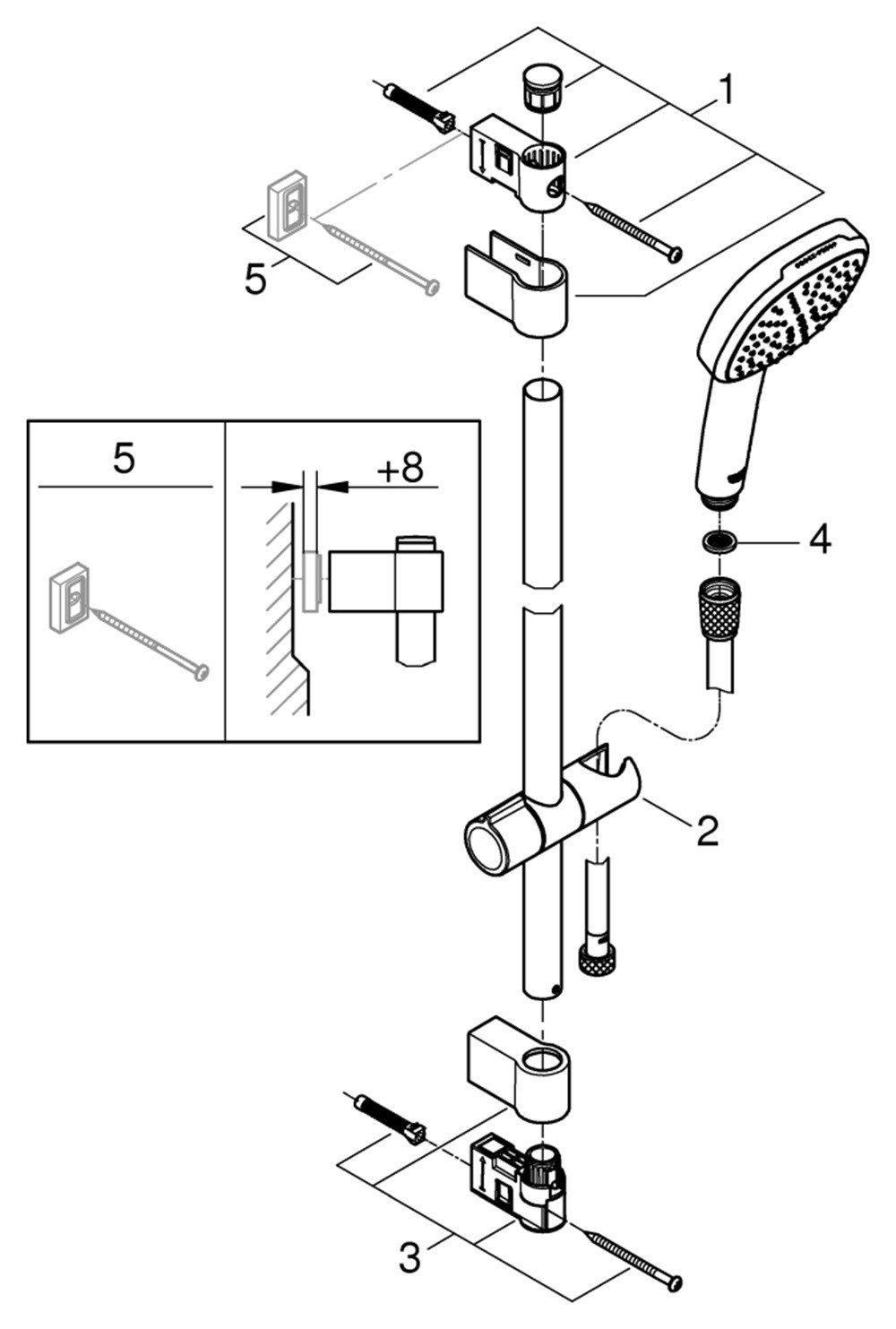 Grohe Brausegarnitur GROHE Brausestangenset Tempesta Cube 110 600mm 2 Strahlarten chrom, 3 tlg.
