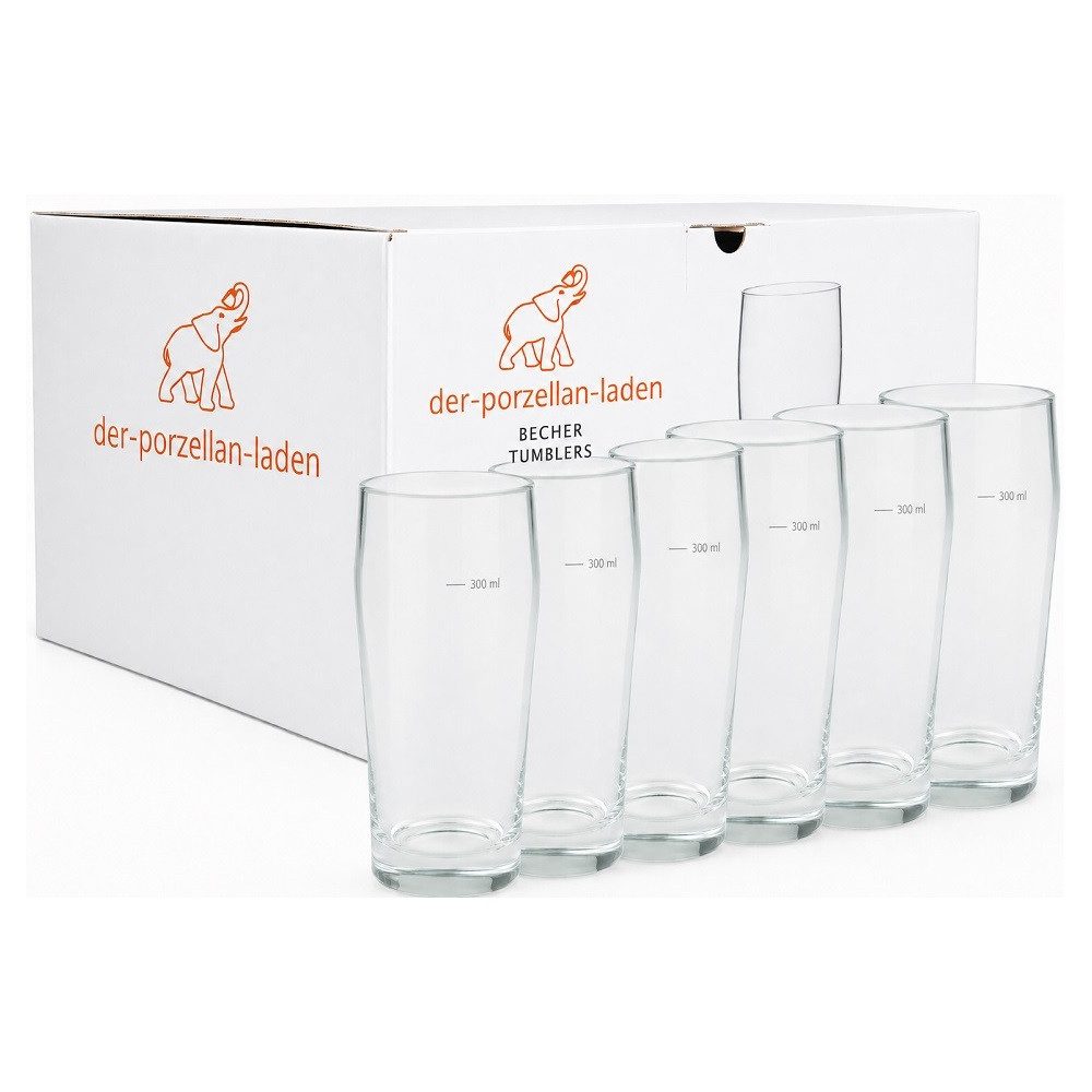 Arcoroc Bierglas Der-Porzellan-Laden Willi Becher 400 ml geeicht auf 300 ml 6er Set, Glas