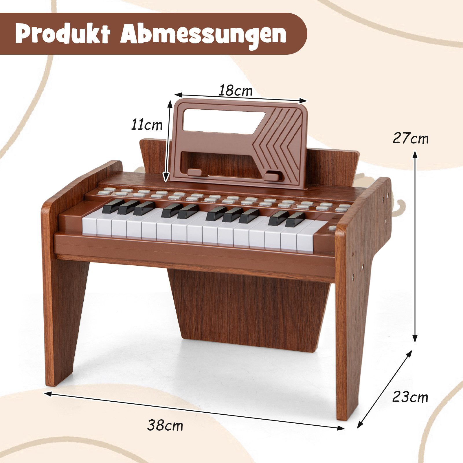 COSTWAY Spielzeug-Musikinstrument, Holzspielzeug mit Abnehmbarer Notenständer & Lautstärke