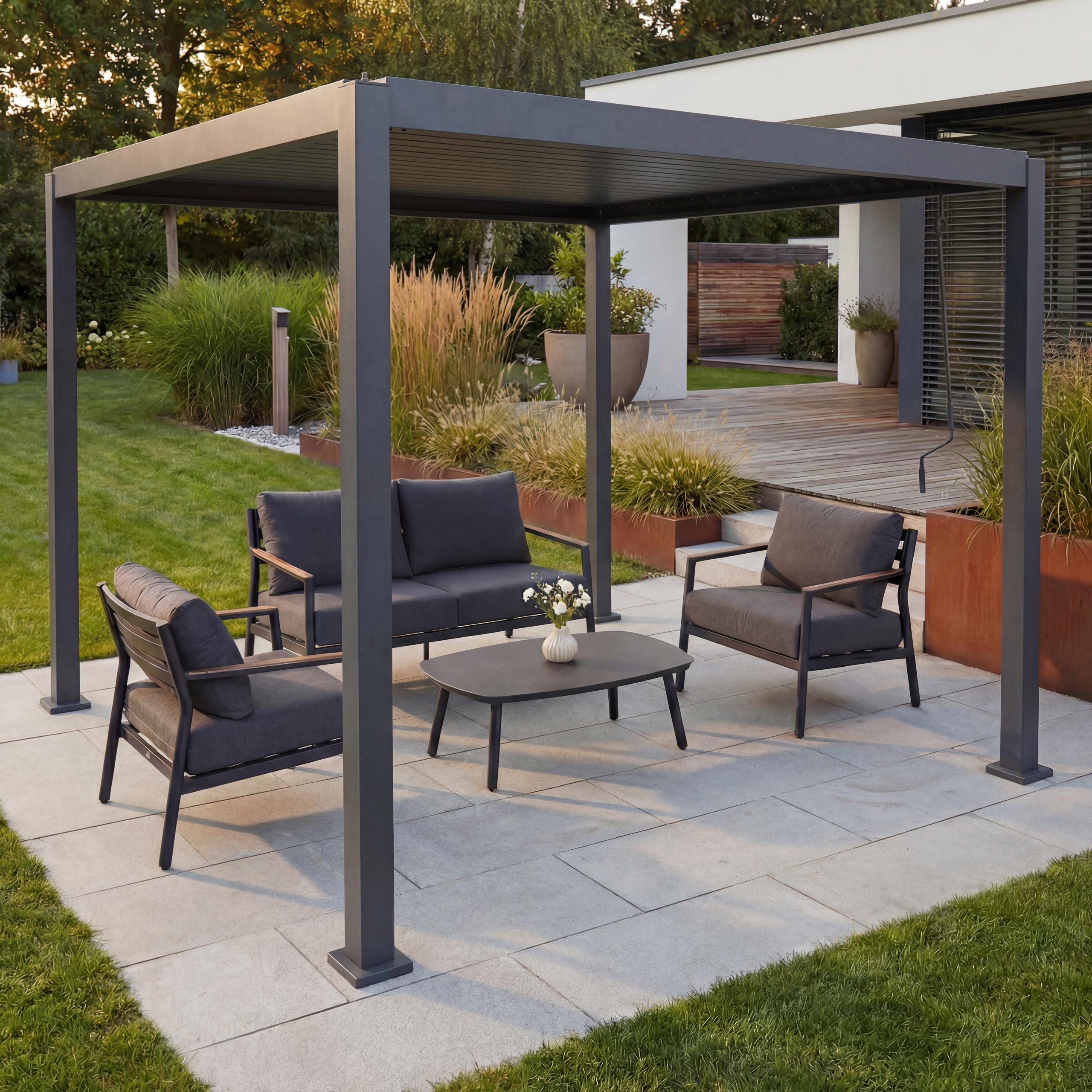 MCW Pergola MCW-P65, BxTxH: 302x302x235 cm, Stabiles Aluminium-Gestell mit 10x10cm Pfosten