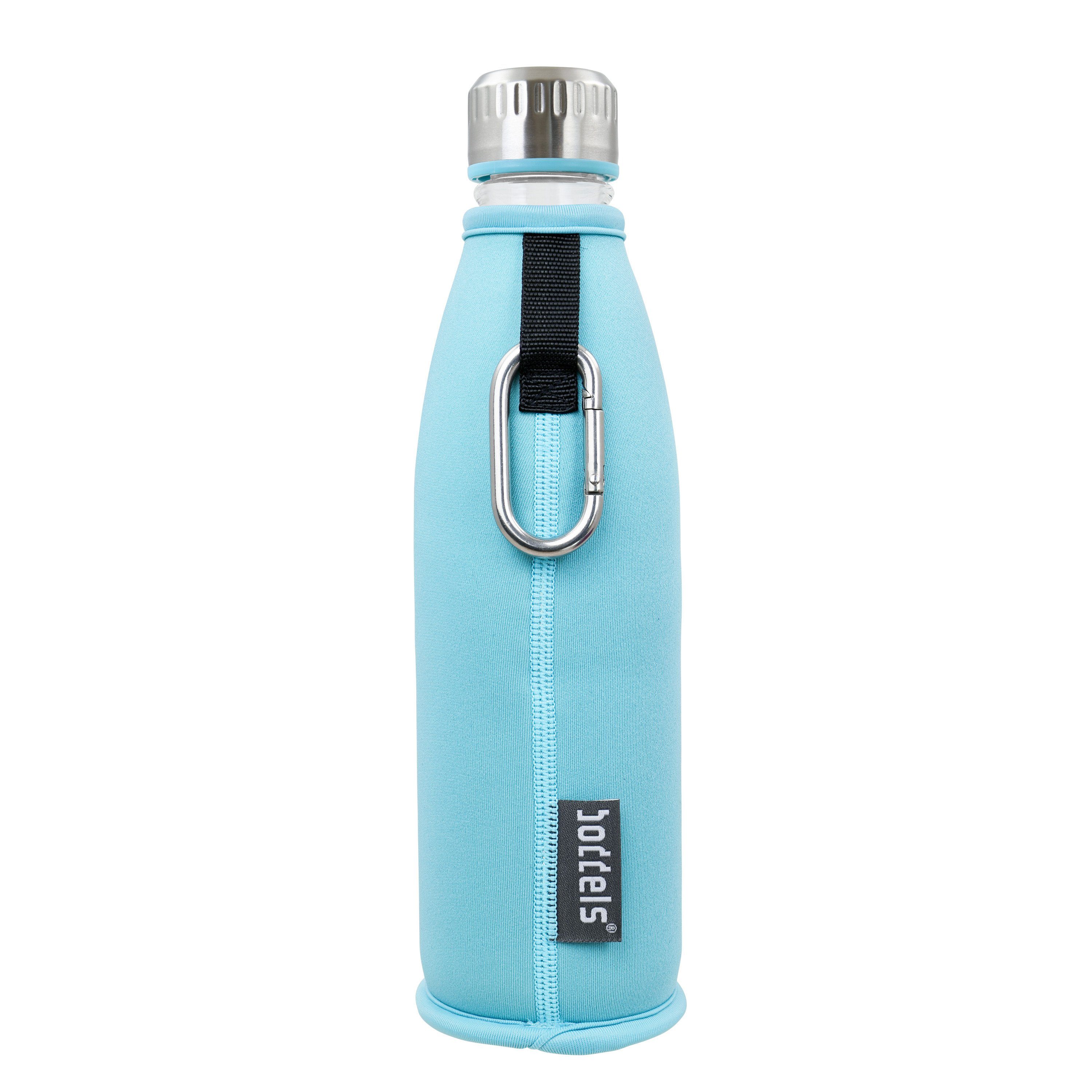 doppelwandig, Trinkflasche Glas aus boddels bruchfest Flasche DREE Türkisblau auslaufsicher, 650ml,