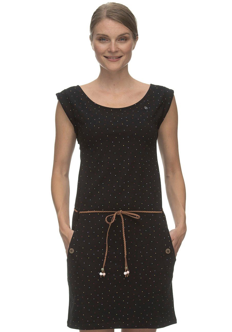 Ragwear Jerseykleid TAGG DOTS (2-tlg., im mit Bindegürtel) Multi-Color-Punkte-Muster BLACK