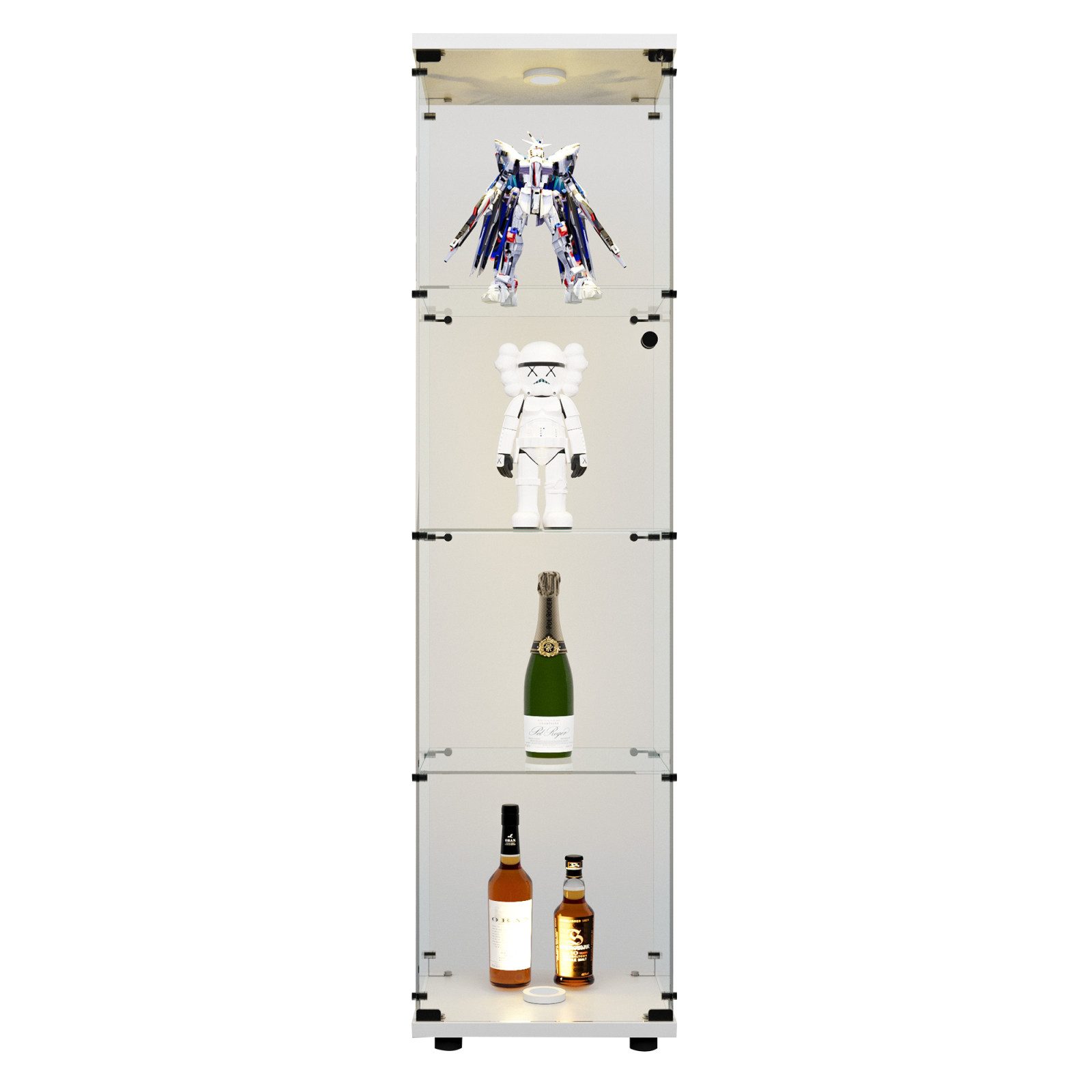 FUROKOY Glasvitrine Standvitrine, Modern Glas Vitrinenschrank (4 Lagen Glasvitrine mit 1 Glastür, Sammlervitrine, für Sammlerstücke Bücher Wein, 42 x 36 x 164 cm)