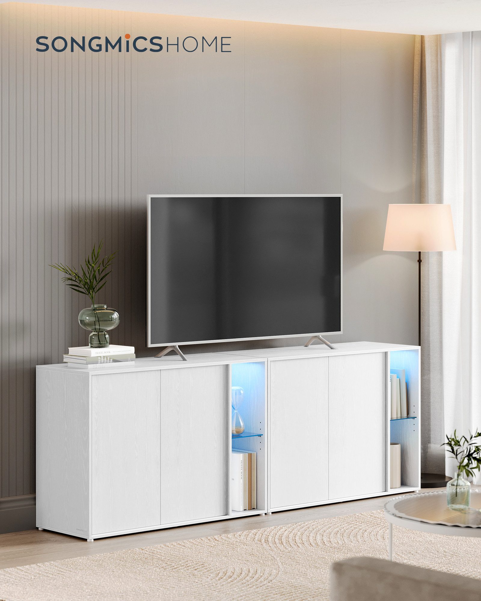 SONGMICS HOME Sideboard Aufbewahrungsschrank mit Beleuchtung, Werkzeuglose günstig online kaufen