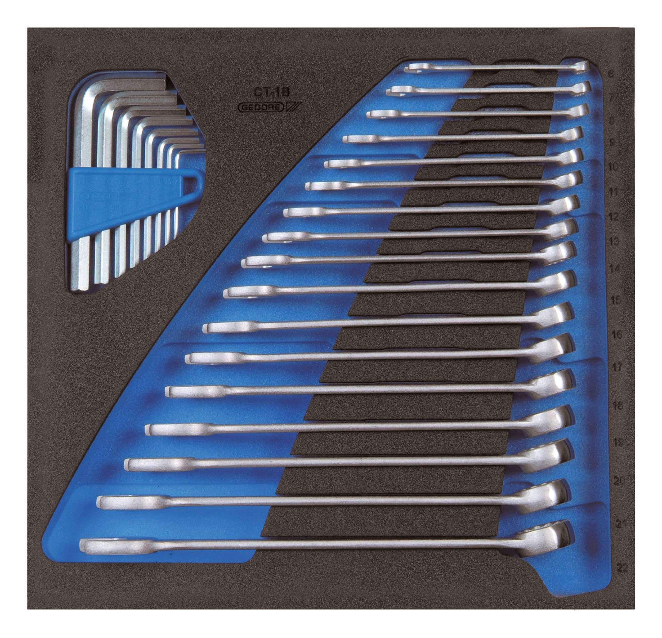 Gedore Werkzeugwagen, (25-tlg), Werkzeugmodul CT2/3 Ring-Maulschlüssel gerade
