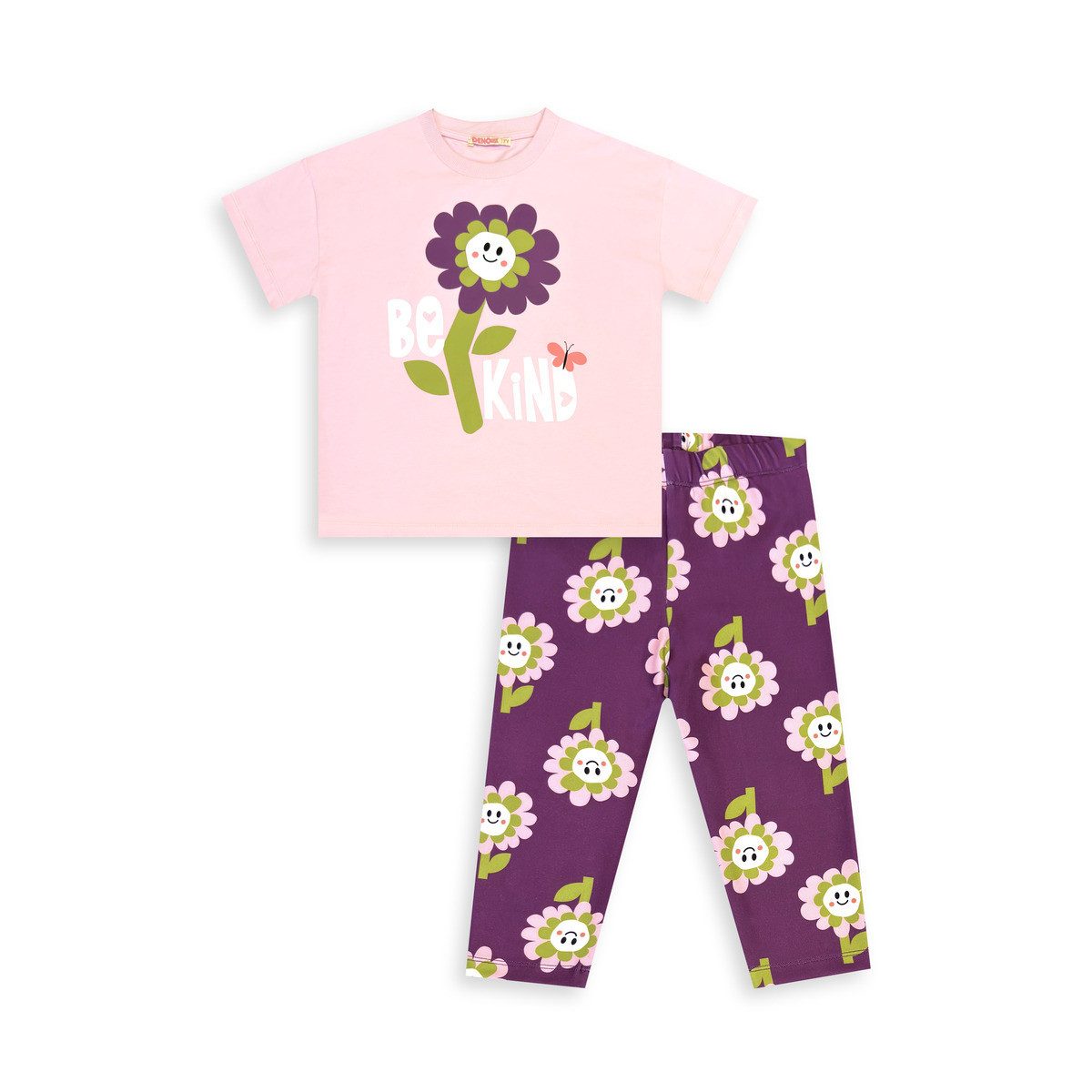 Denokids T-Shirt T-shirt & Leggings Smiling Flowers Mädchen (1-tlg) Outfit-Set, Bekleidungsset, Kombi-Set, 2er-Set, Mini Set