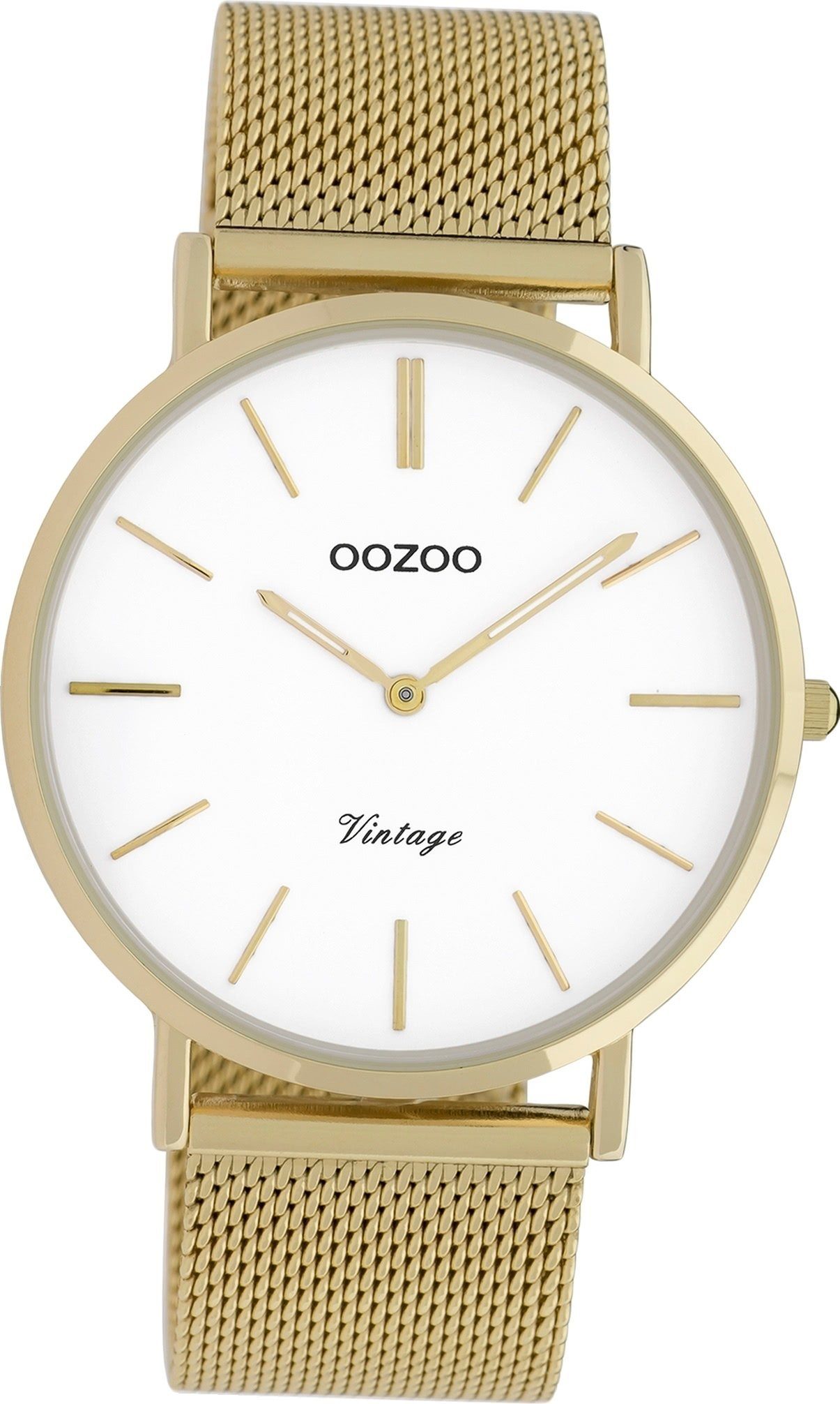 OOZOO Quarzuhr Oozoo Edelstahl Herren Uhr C9909 Analog, Herrenuhr Edelstahlarmband gold, rundes Gehäuse, groß (ca. 40mm)