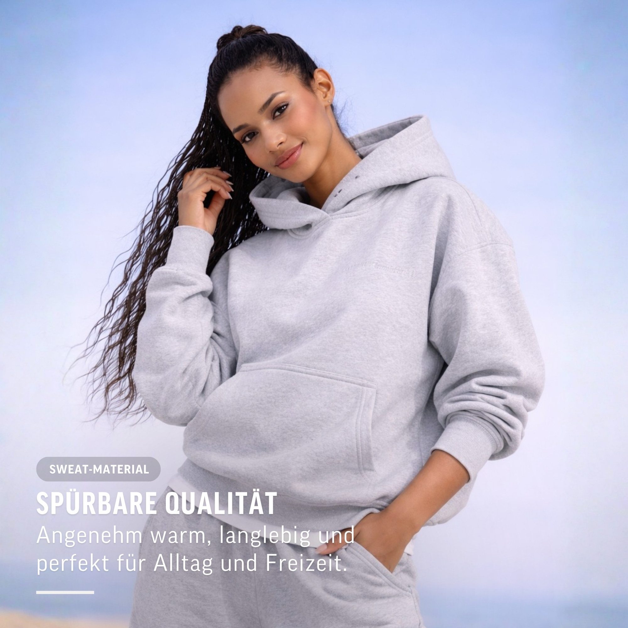 Smilodox Hoodie Thalea Kapuzenpullover Damen Oversize Fit mit Kängurutasche Relaxed Fit, Weiches Sweat Material, Logo-Stitching, Gym & Freizeit