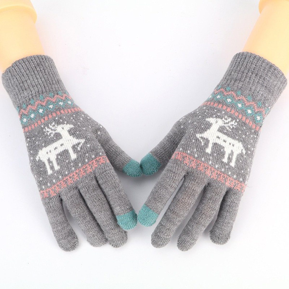 CTGtree Reithandschuhe Handschuhe Damen Thermohandschuhe Winter Strickhandschuhe Grau (kleine Hirsch -Einzelschicht)