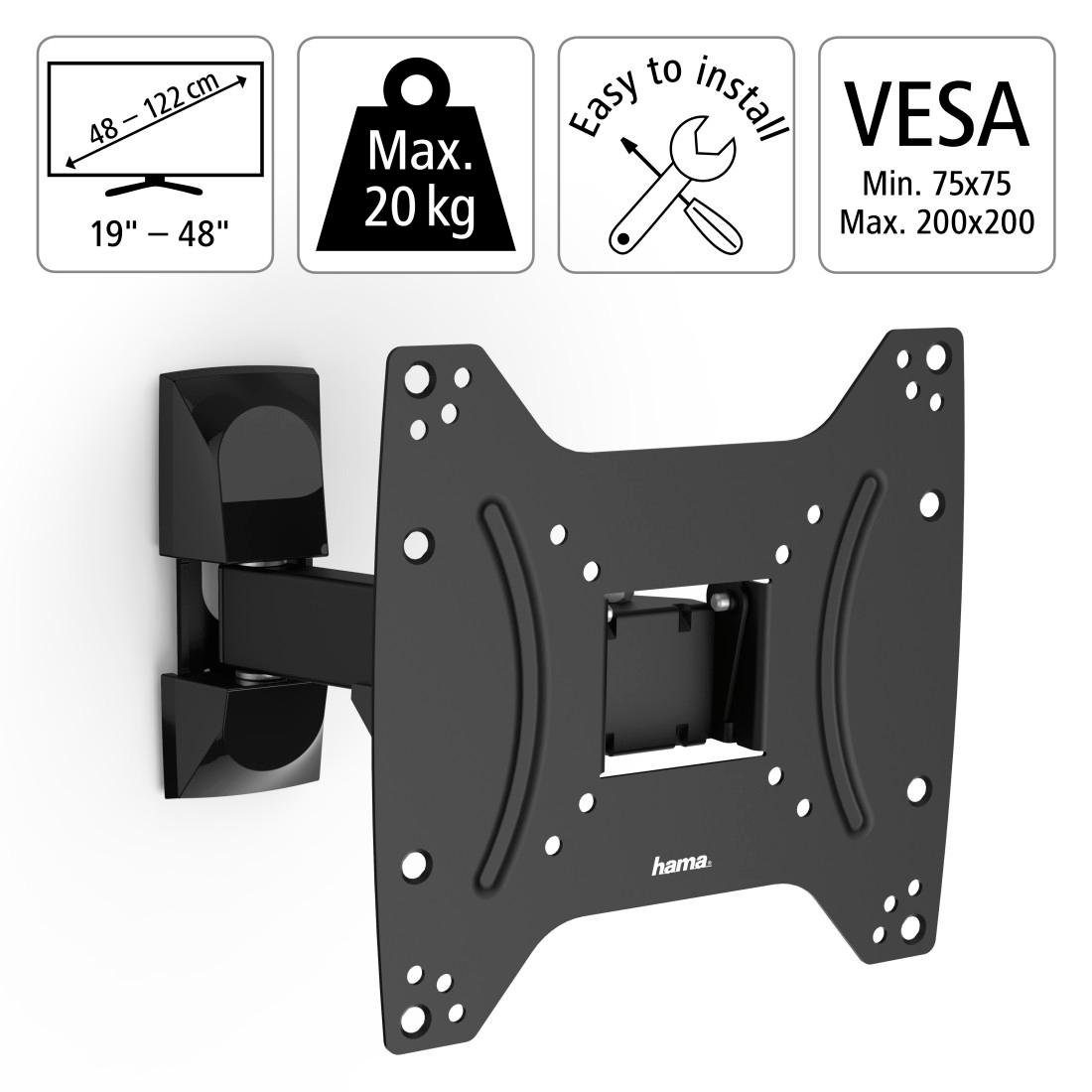 Hama TV-Wandhalterung Halterung, schwenkbar, neigbar 48 - 122 cm (19" - 48), (bis 48 Zoll, max. 20 kg)