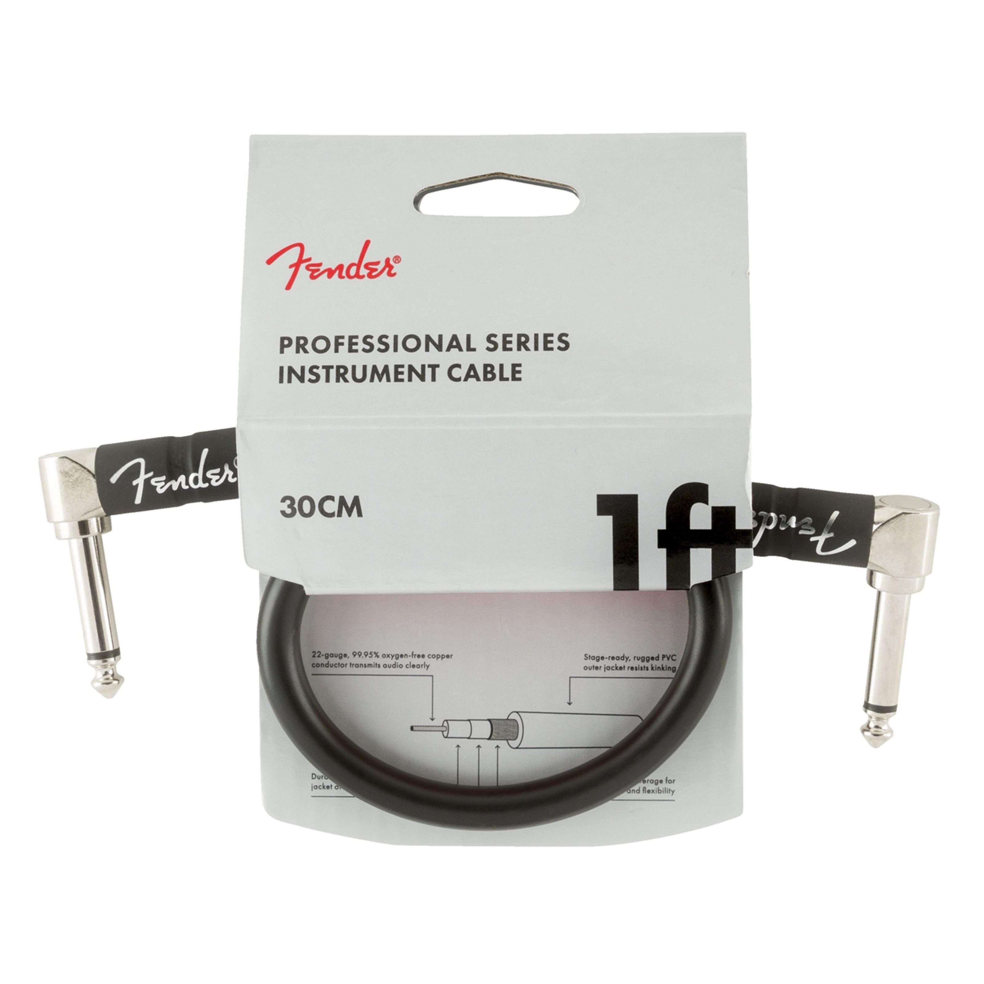 Fender Audio-Kabel, Professional Patch Cable BLK 30 cm - Stereo Patchkabel