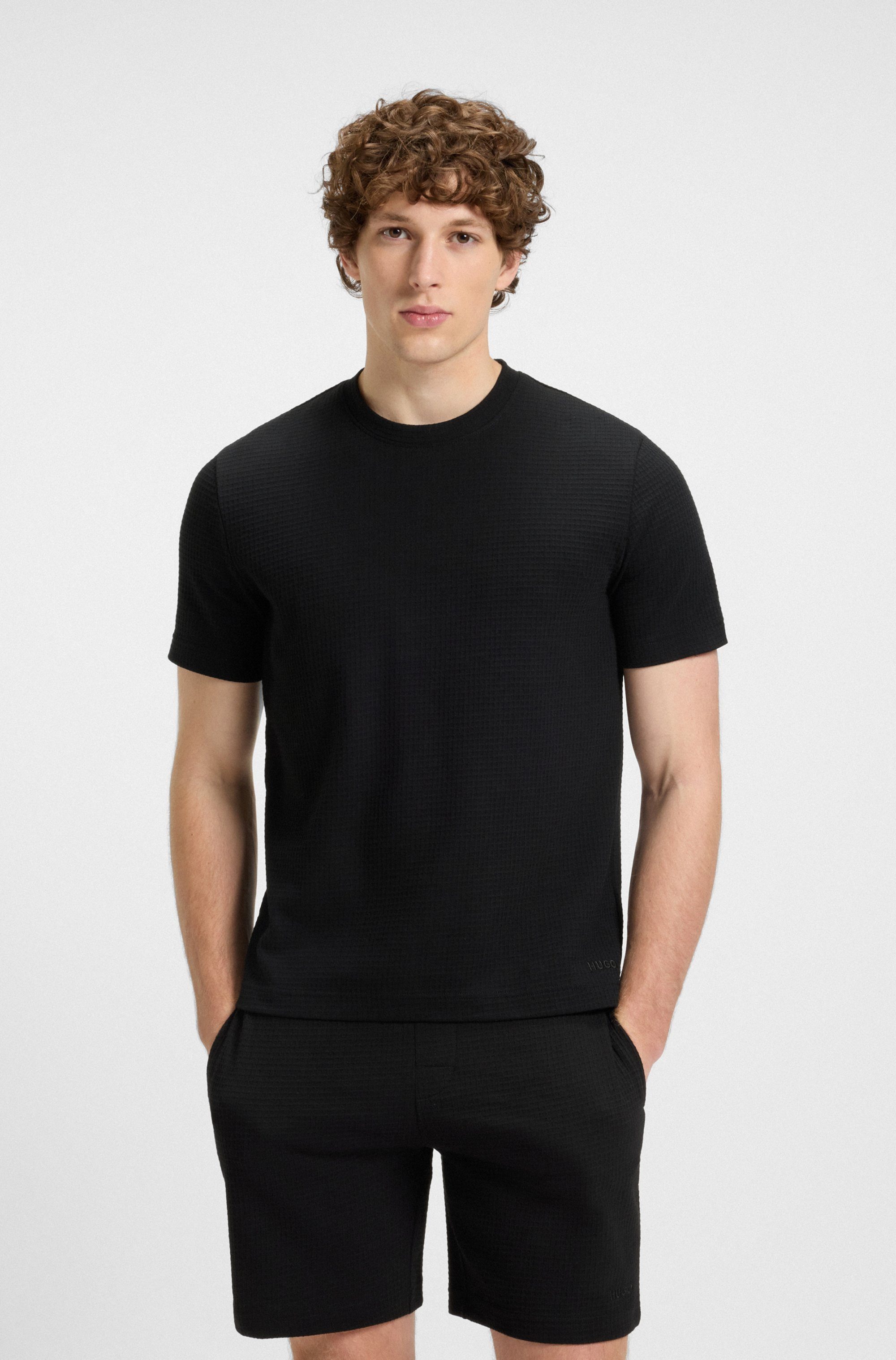 HUGO T-Shirt,Austin T-Shirt Waffelstruktur und Logo-Stickerei günstig online kaufen