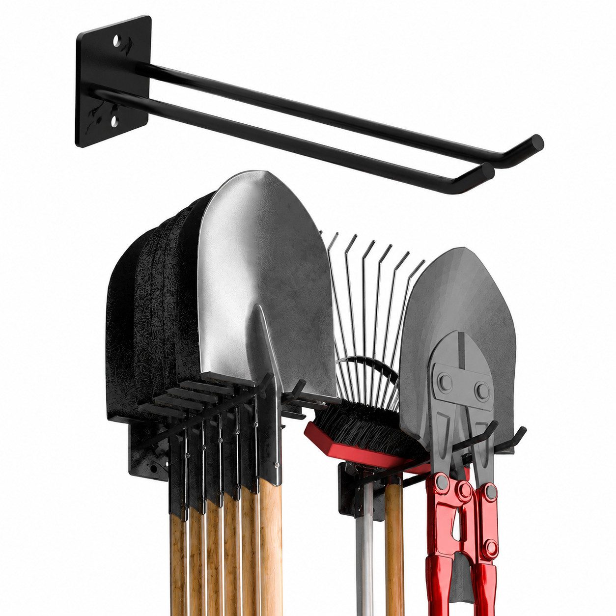 ibettertec Gartengerätehalter Wandhalterung für Gartengeräte,für Besen, Schaufeln&lange Werkzeuge, (1-tlg), Verlängerungshaken, 25×7×10cm, Platzsparender, Verlängerte Doppelarm)