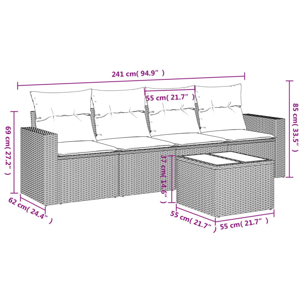 vidaXL Sofaelement 5-tlg. Garten-Sofagarnitur mit Kissen günstig online kaufen