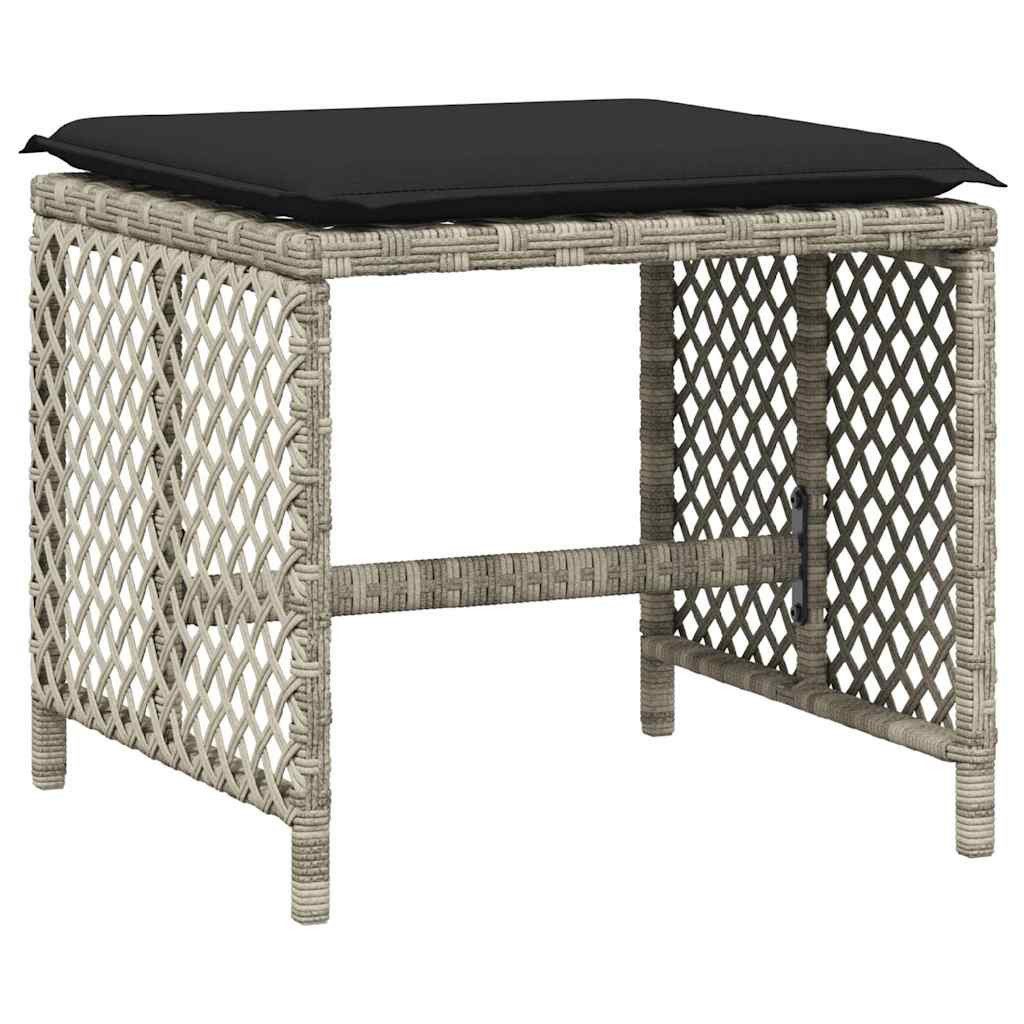 vidaXL Hocker Gartenhocker mit Kissen 4 Stk. Hellgrau 41x41x36 cm Poly Rattan (4 St)