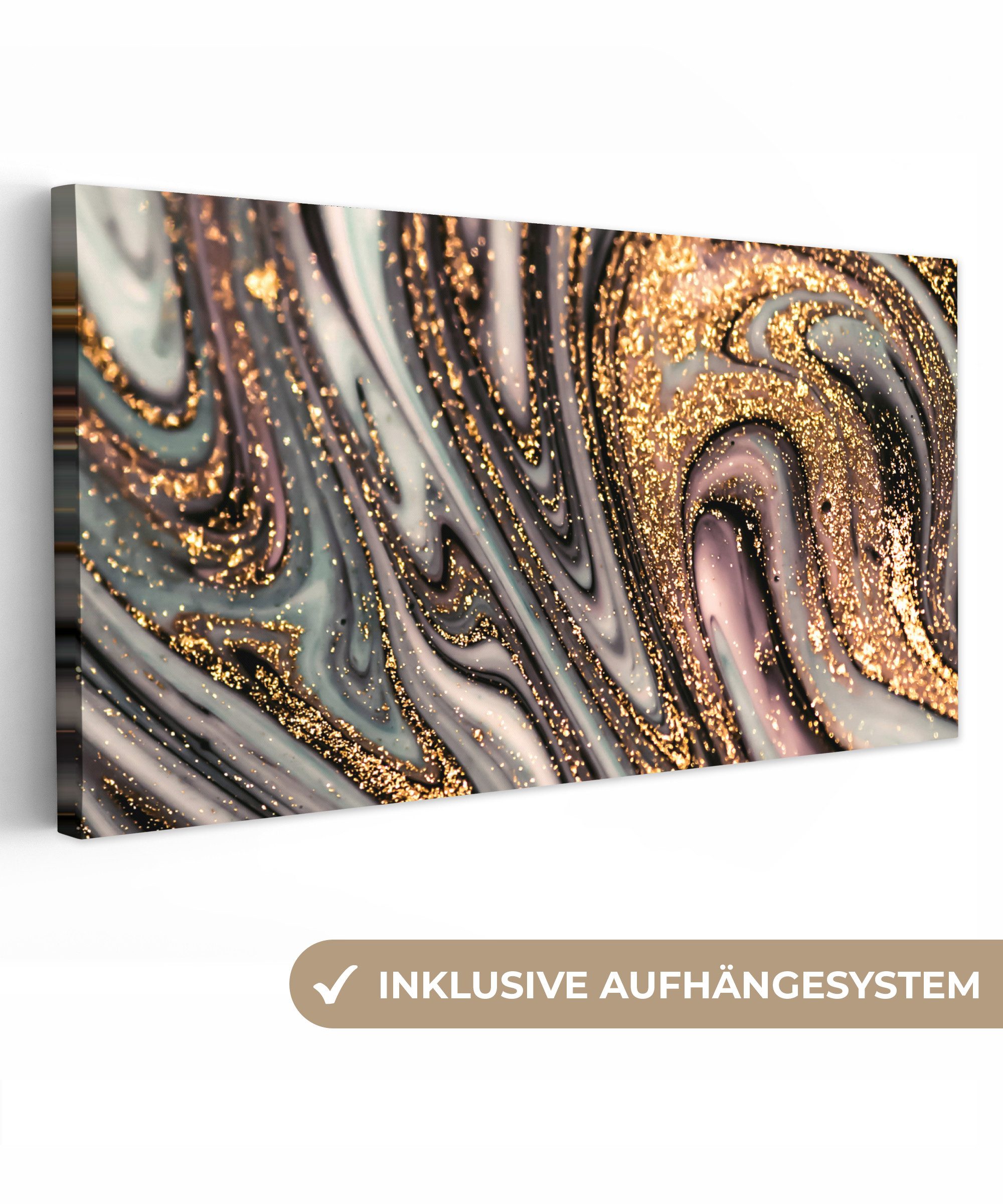 OneMillionCanvasses® Leinwandbild Panorama Marmoroptik - Gold - Glitter - L günstig online kaufen