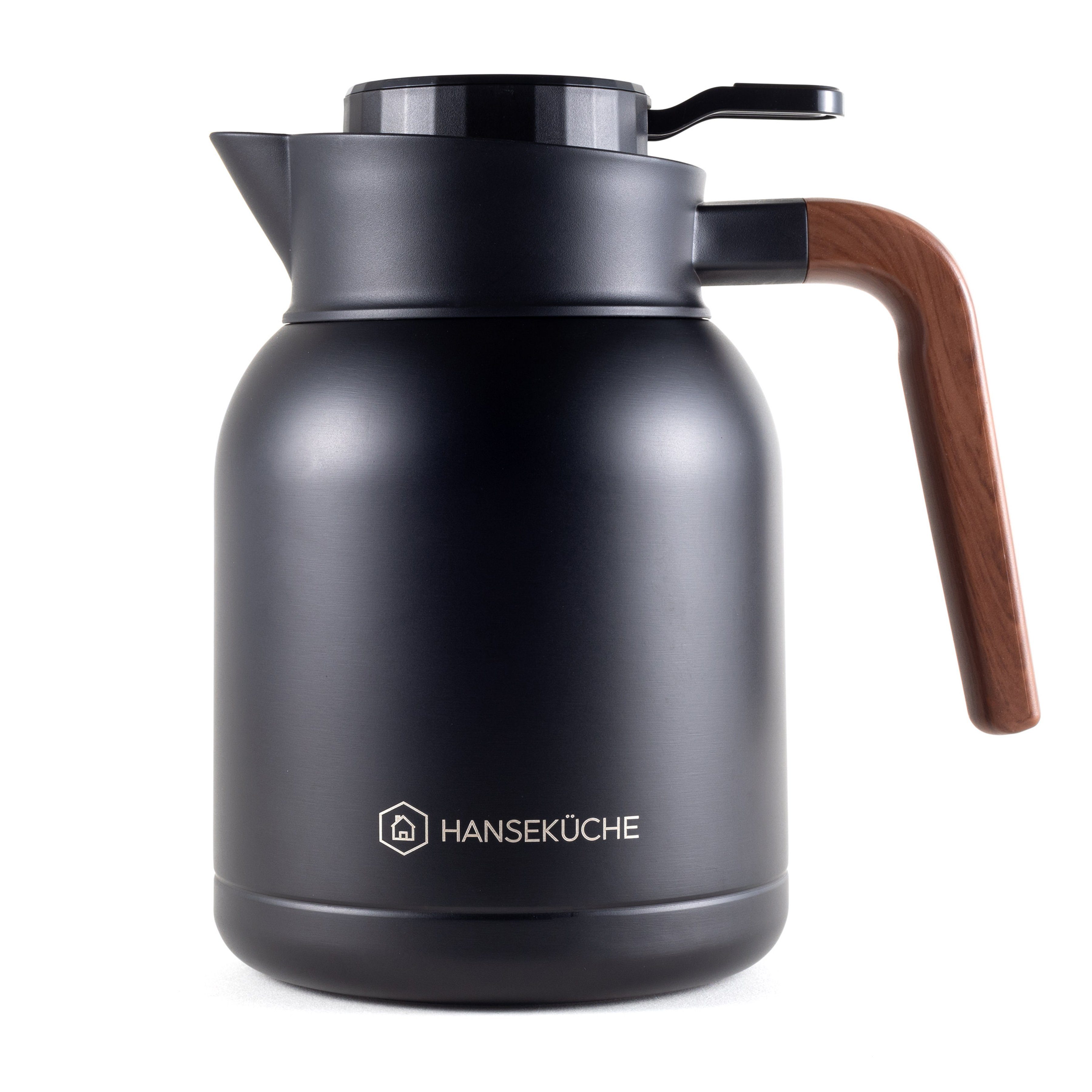 Hanseküche Kaffeekanne Thermoskanne (1,5L) aus hochwertigem 304 Edelstahl, 1.5 l, (Thermoskanne, inkl. einfachen Drehverschluss), Doppelwandige Isolierung, Tropffreies Ausgießen