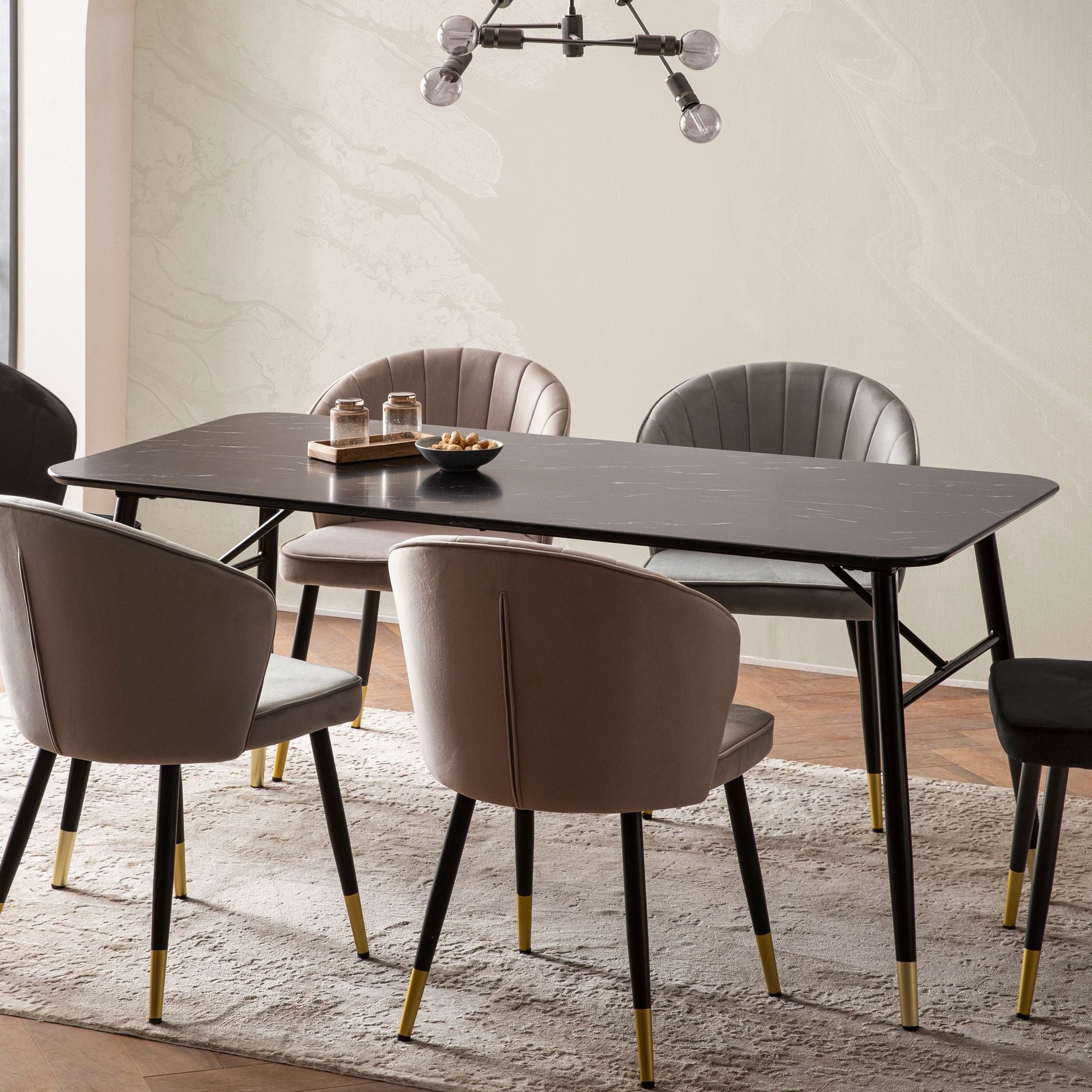 Wohnling Esstisch WL6.956 Esszimmertisch 120 cm Marmor Optik Schwarz Klein Küchentisch (Küchentisch Modern, 120x60 cm Marmor Optik Schwarz), Speisetisch Esszimmer, Esszimmertisch Metallbeine