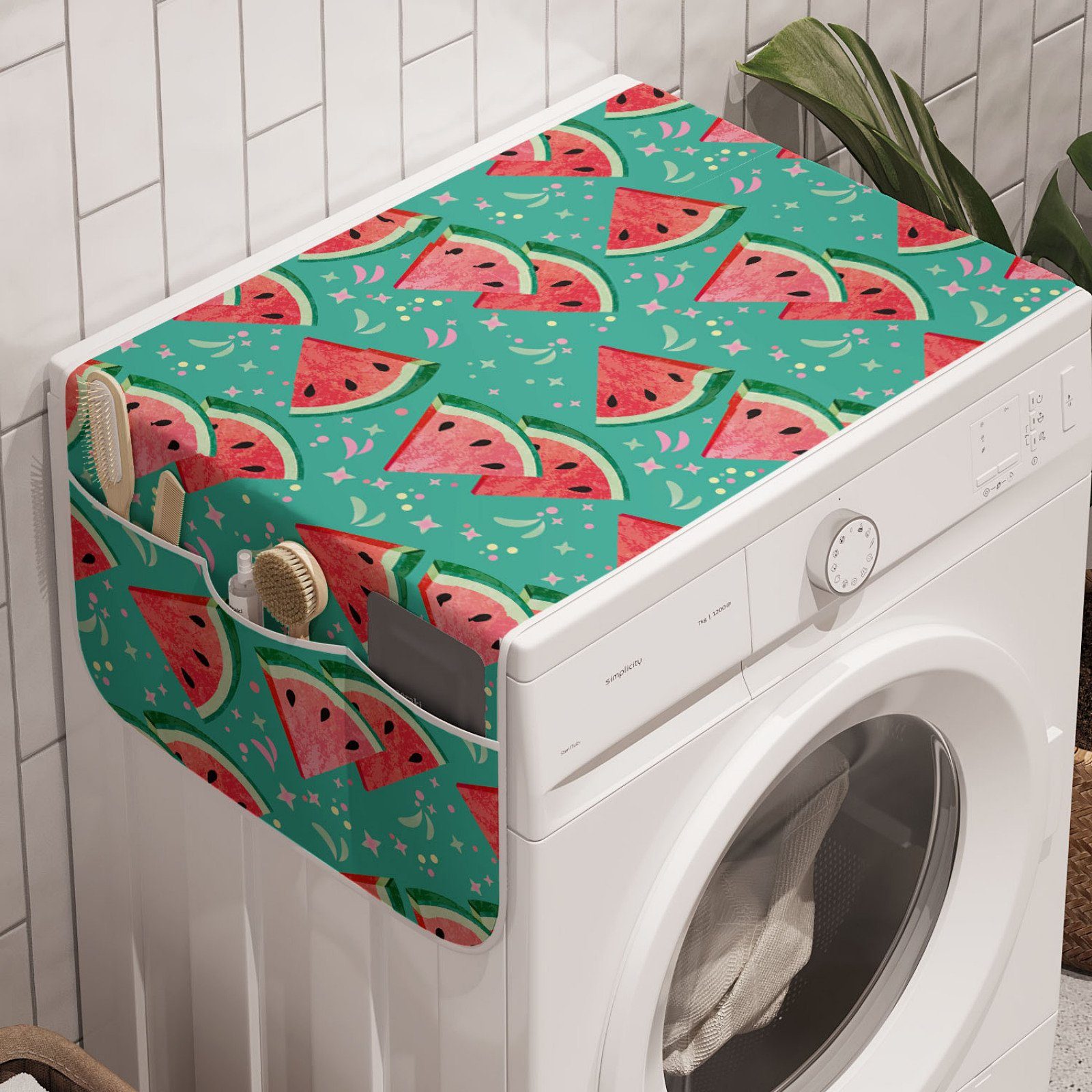 Abakuhaus Badorganizer Anti-Rutsch-Stoffabdeckung für Waschmaschine und Trockner, Wassermelone Frucht-Scheiben und Formen