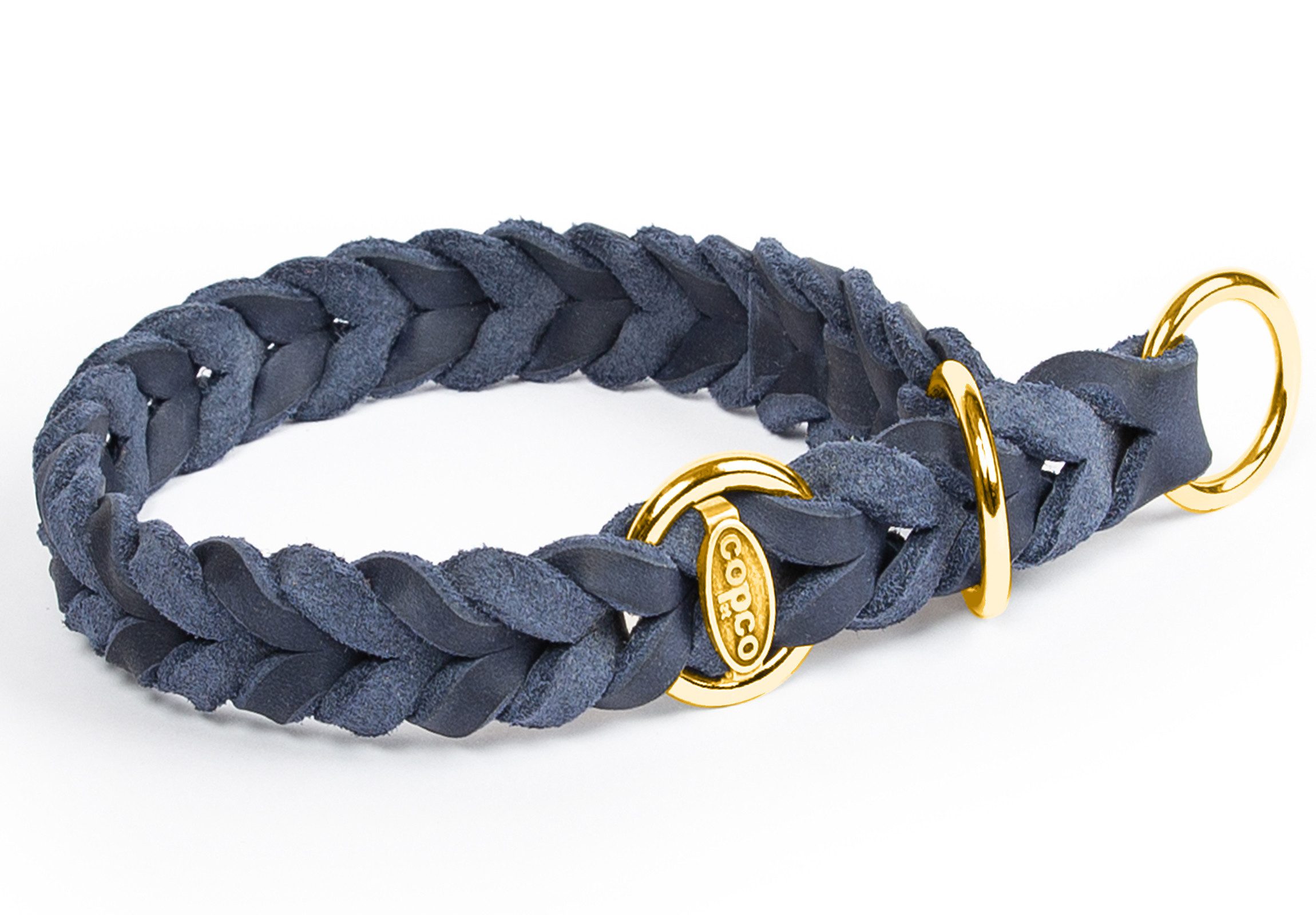 CopcoPet Hunde-Halsband Fettlederhalsband mit Zugstopp Ring, Messing, Leder, Geflochten, Handarbeit