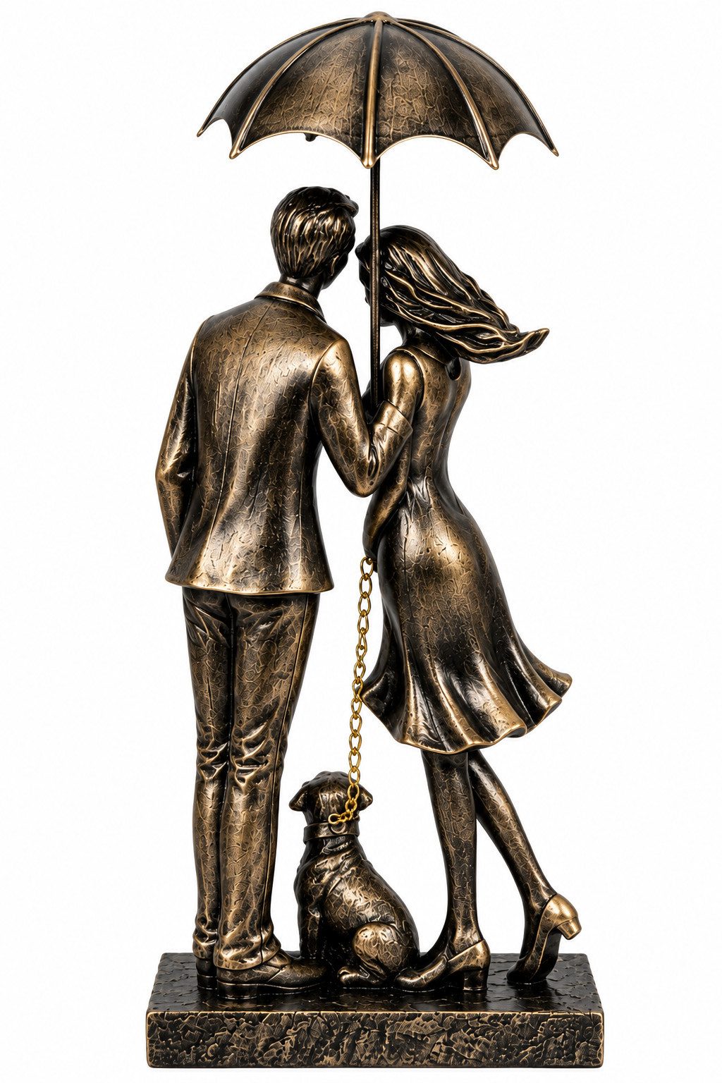 MF Dekofigur Dekofigur Paar mit Hund unter Regenschirm Gold Schwarz 32cm (1 St) – Bild 4 von 5