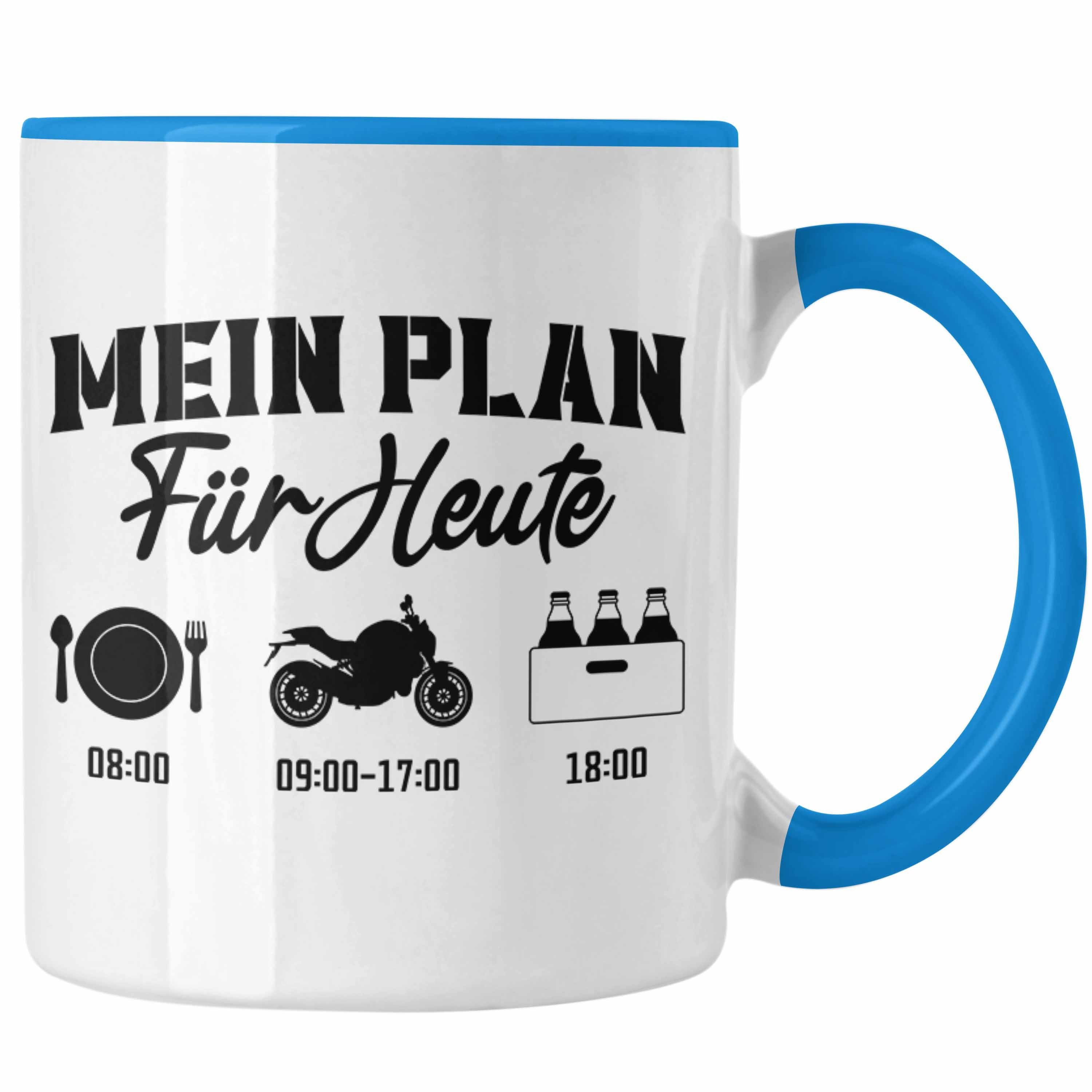 Trendation Tasse Trendation - Motorradfahrer Geschenk für Männer Motorrad Tasse Sprüche Kaffeetasse für Biker Herren Blau