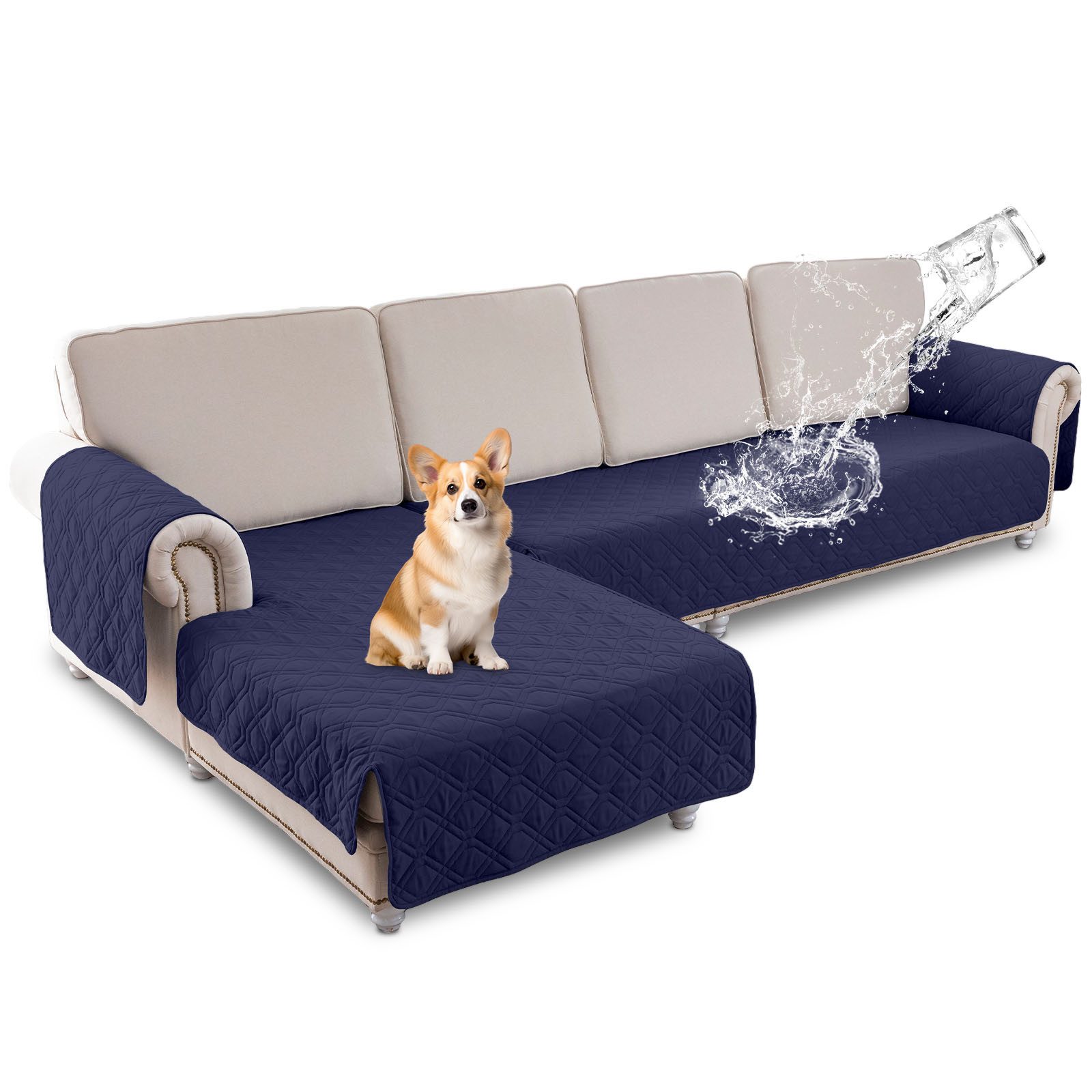 BTTO Sofahusse Sofa Schutz Abdeckung,L-Form wasserdichte Sofaschoner,Schonbezug, Reversible Gesteppte, Pet, Haustier Abdeckung, Kinder, Hunde