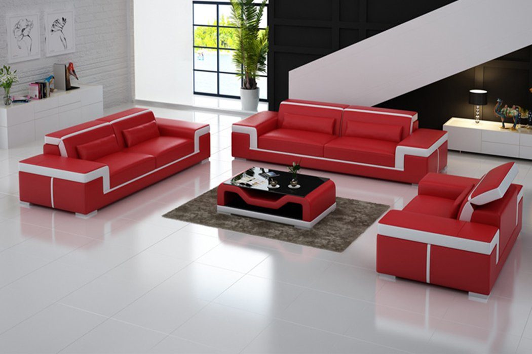 JVmoebel Sofa Schwarze Couchgarnitur Europe Rot 3+1+1 Made Moderne Polstermöbel in Design Sofas Neu