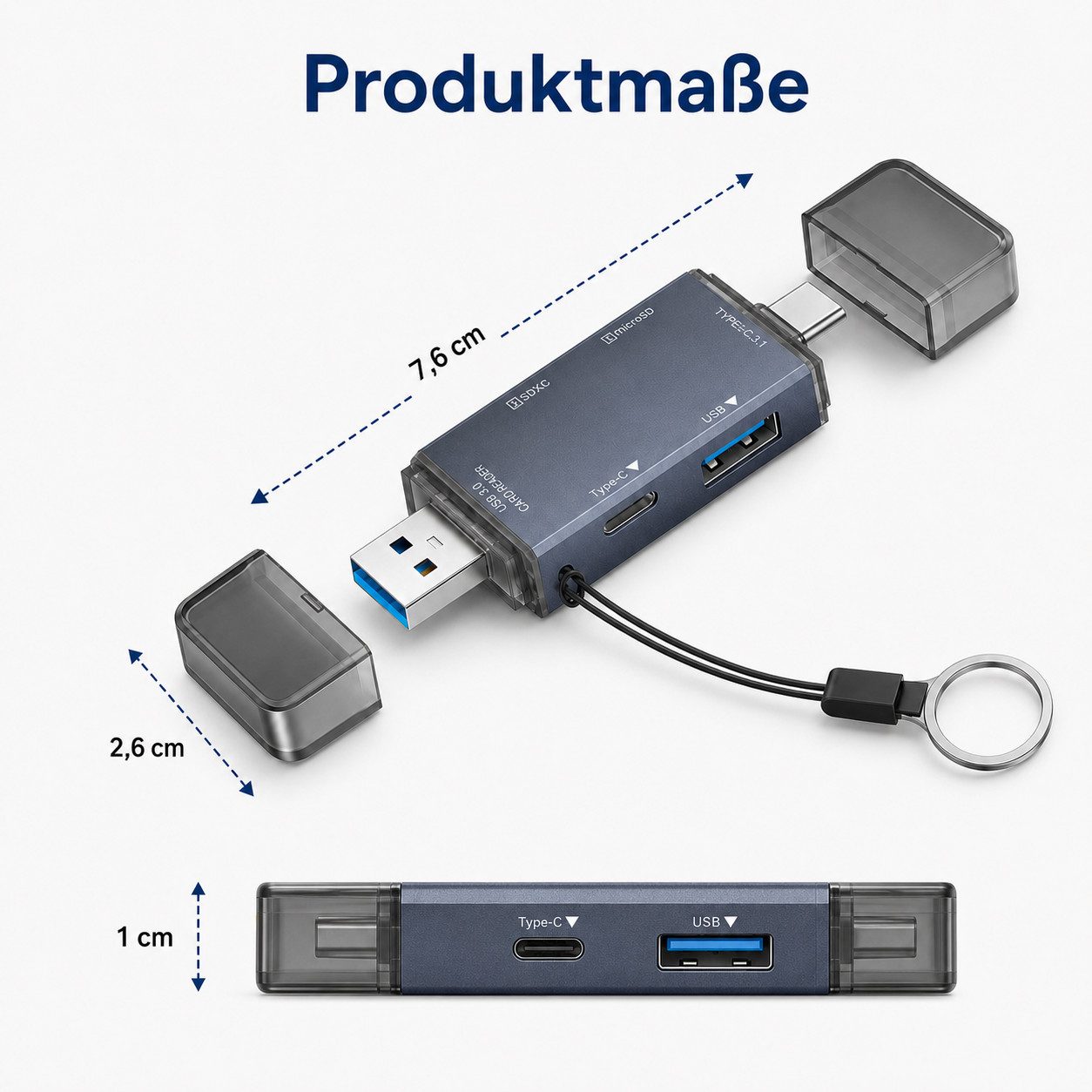 XEOOCE USB 3.0 Kartenleser, 6-in-1 SD TF Kartenlesegerät YC-370 externer Speicher (Class 10, UHS-I, 100 MB/s Lesegeschwindigkeit, Plug-and-Play – keine Treiberinstallation erforderlich)