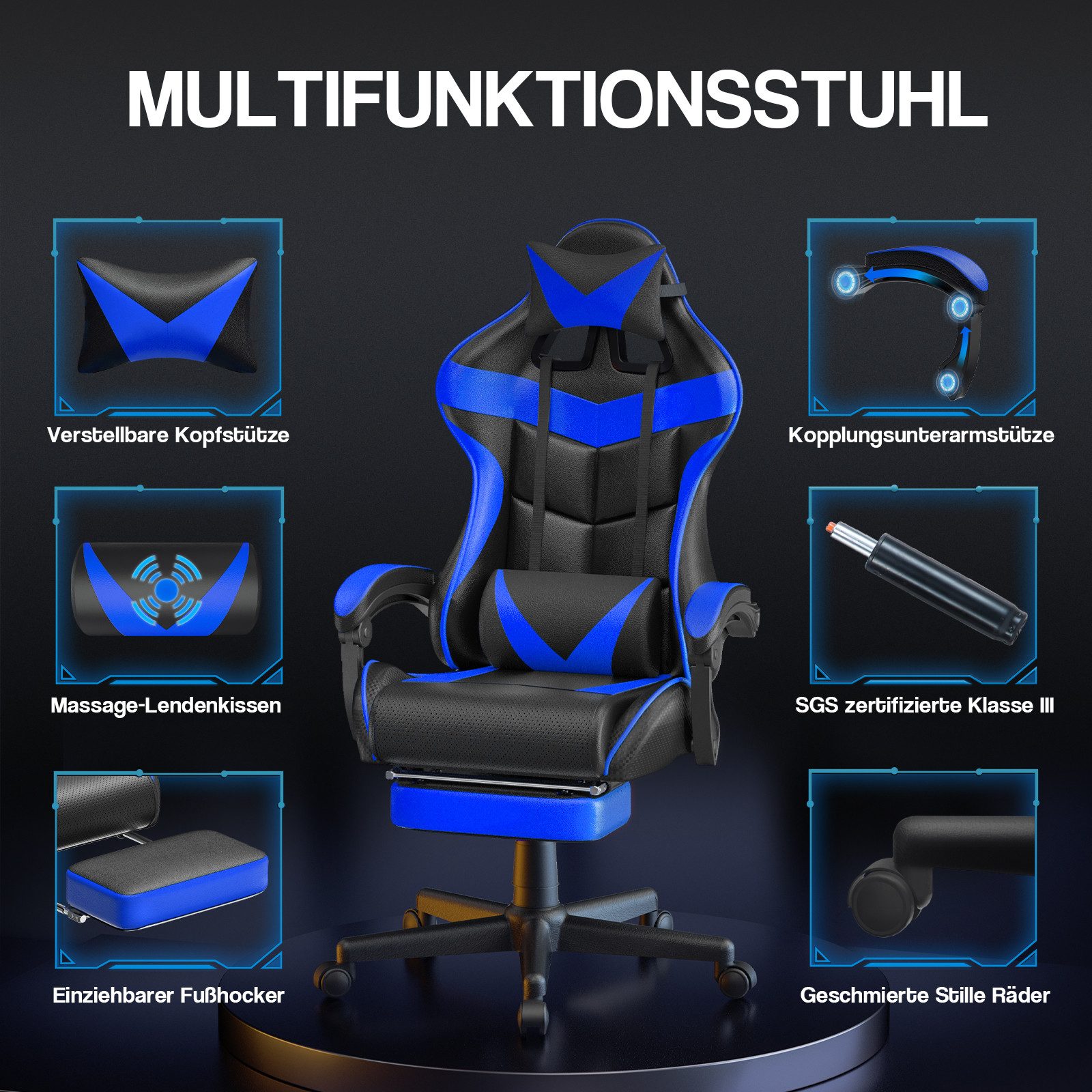 Ferghana Gaming-Stuhl Gaming Sessel mit Fußstütze,Kopfstütze,MassageLendenk günstig online kaufen